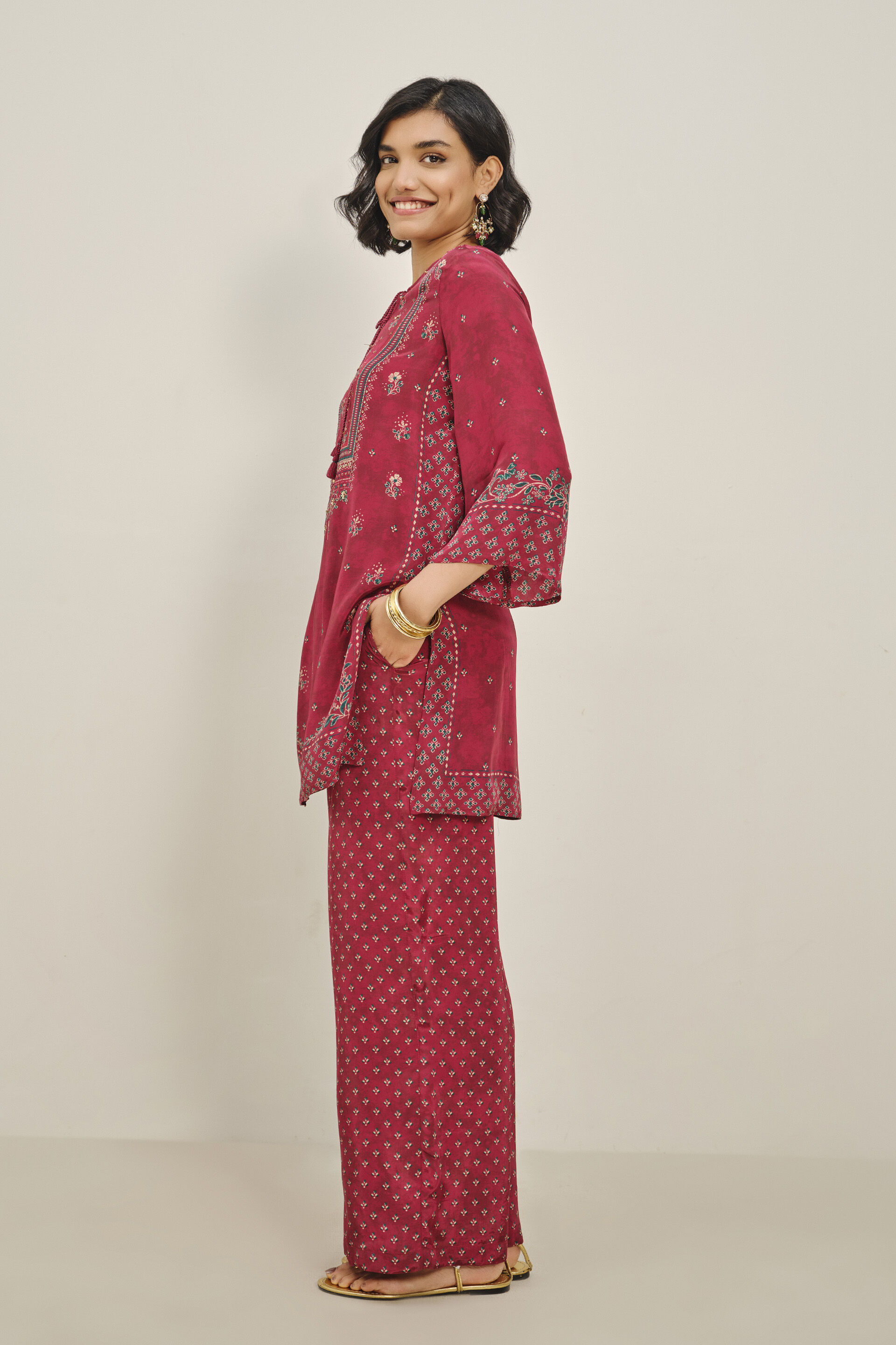 Wine Mauj Kurta Set, Wine, image 3