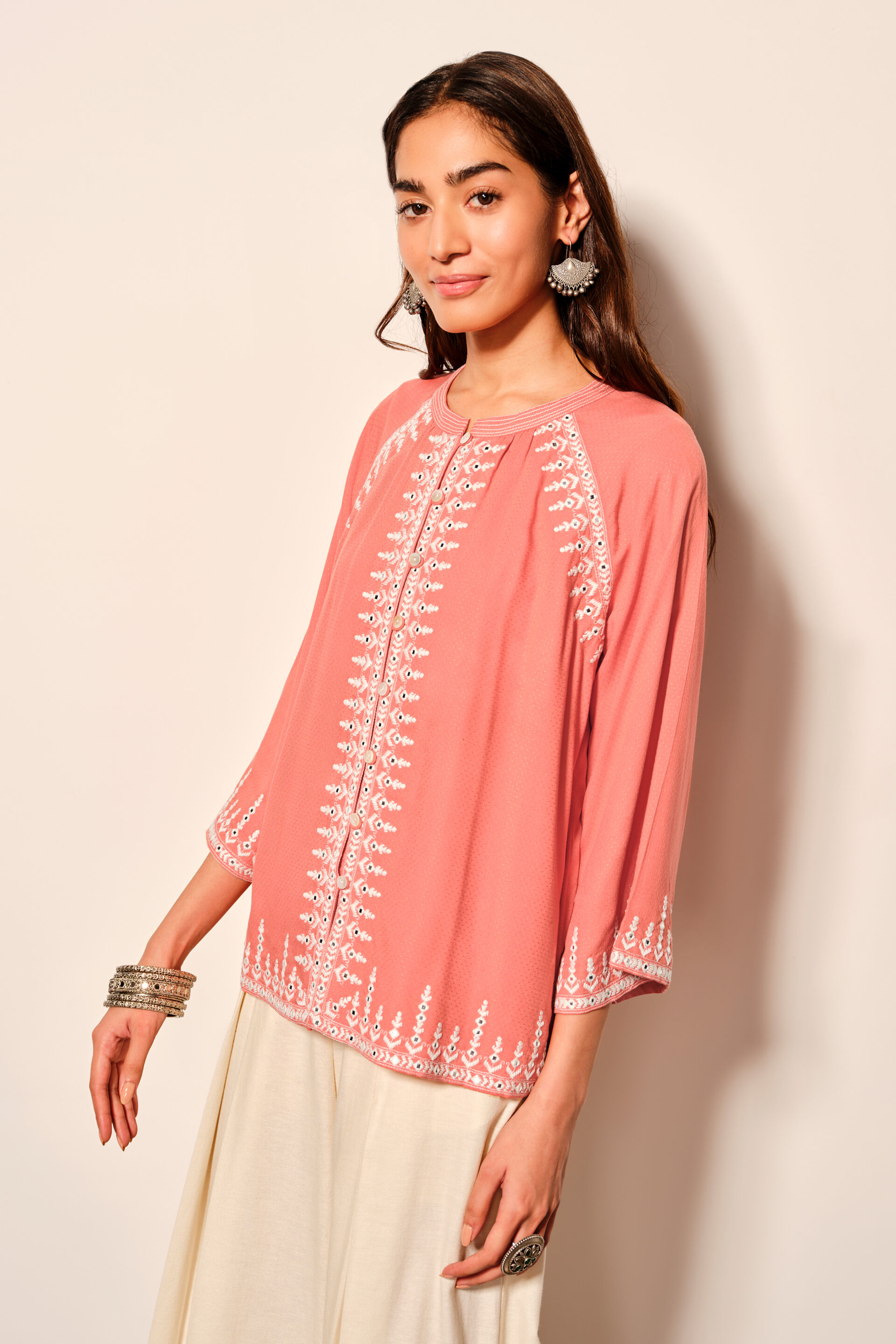 Coral Viscose Front-Open Top, Coral, image 5