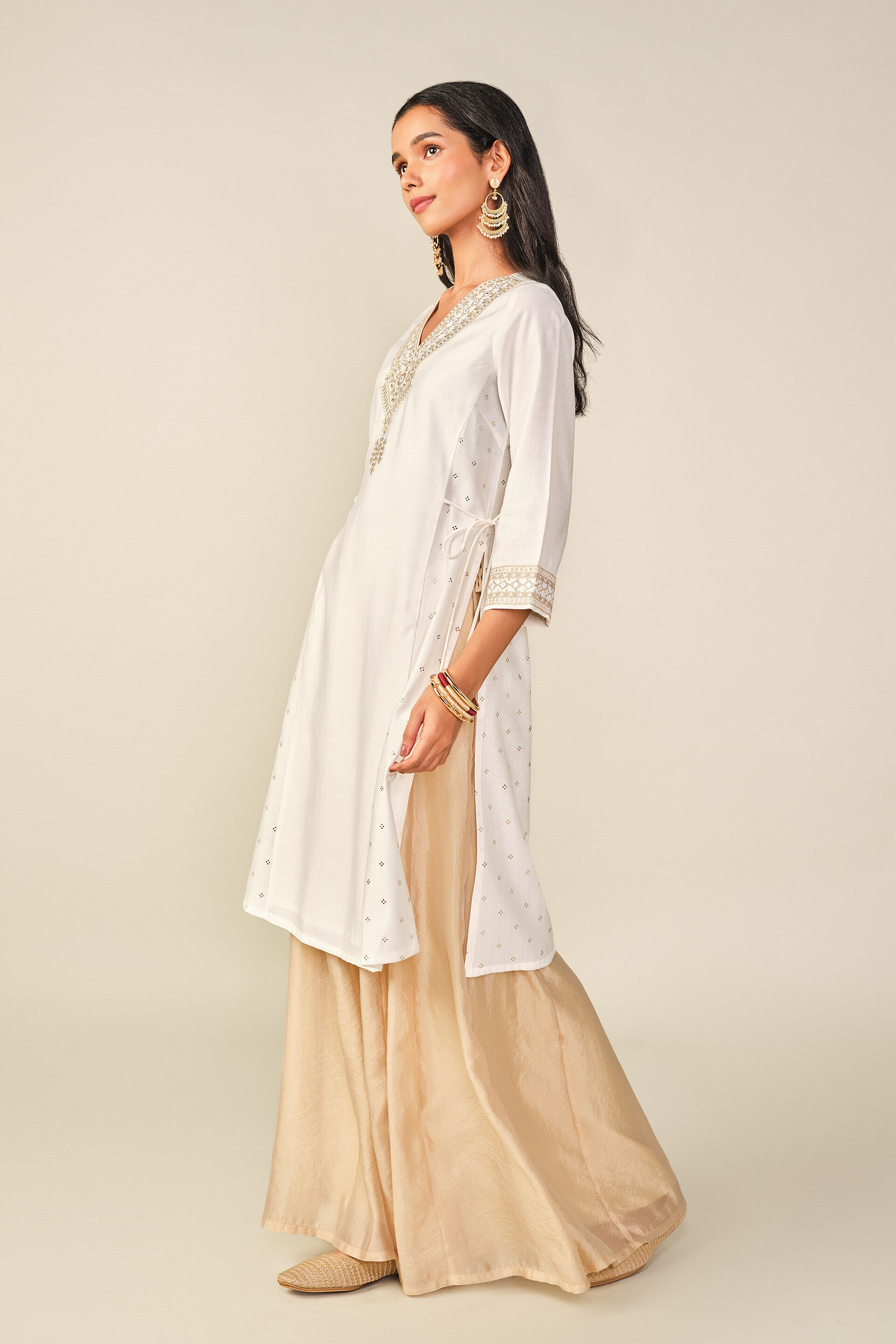 A-Line Printed Kurta in Off-White, Off White, image 4