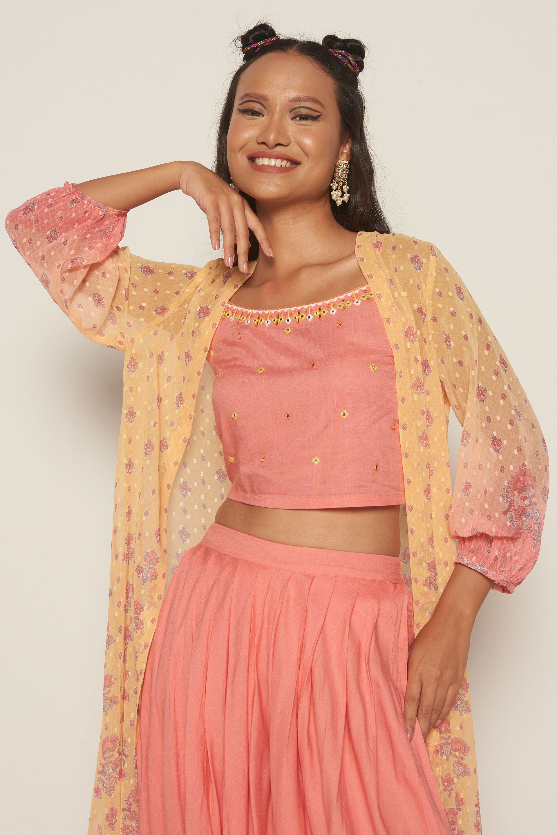 Cassata Dhoti Pant Set, Coral, image 4