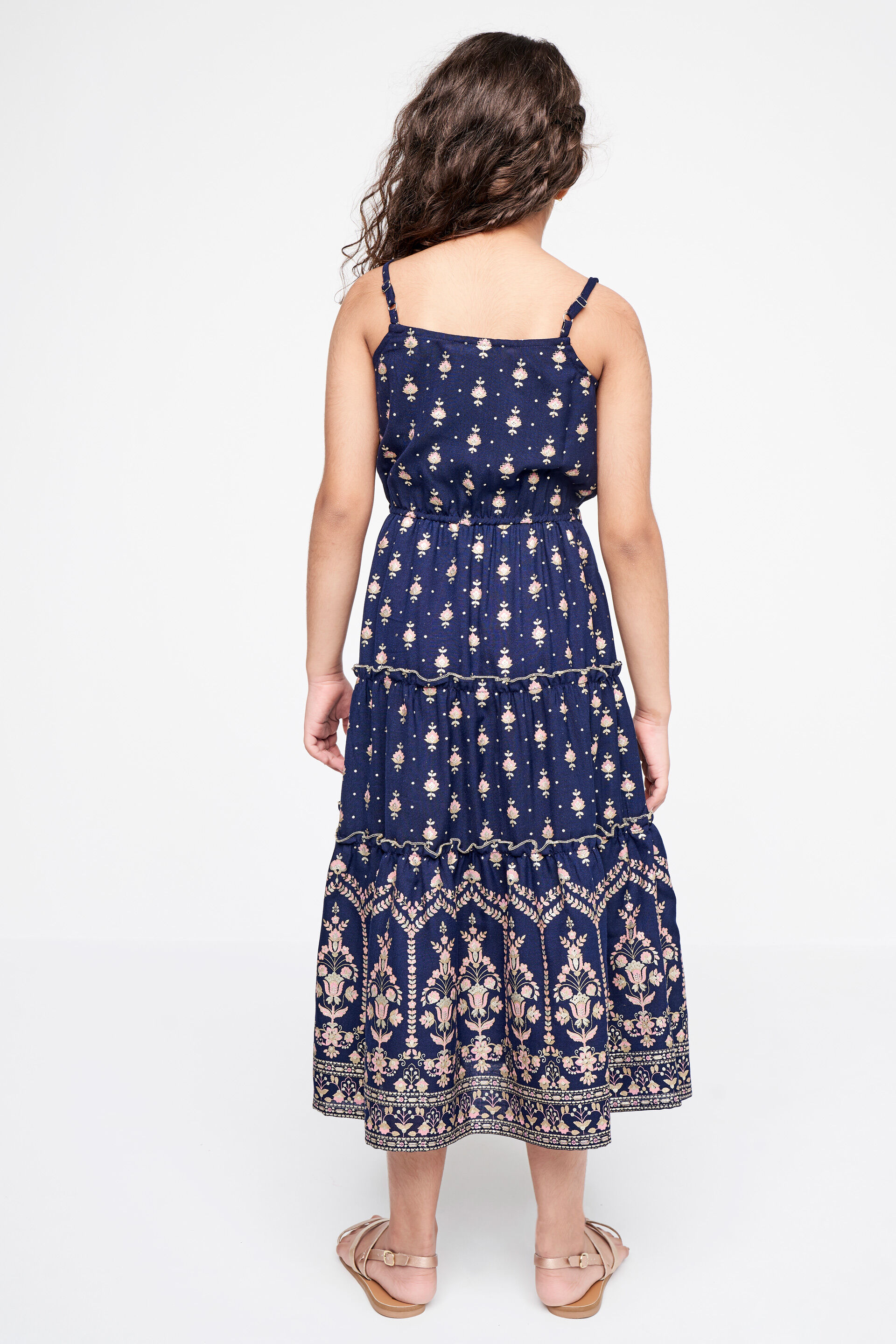 Indigo Khadi Print Flounce Gown, Indigo, image 6