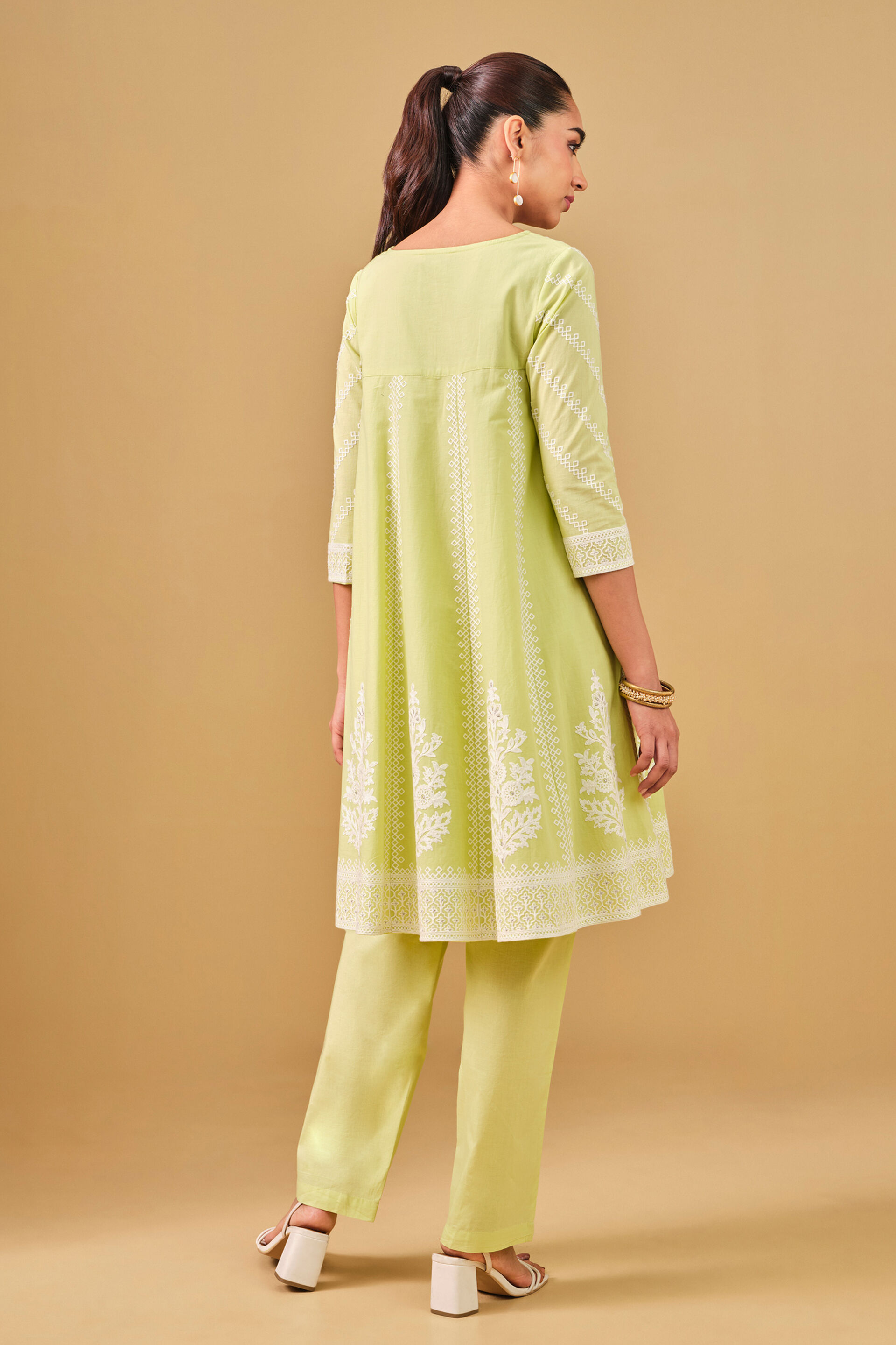 Lime Green Embroidered Cotton Kurta Set, Lime, image 7