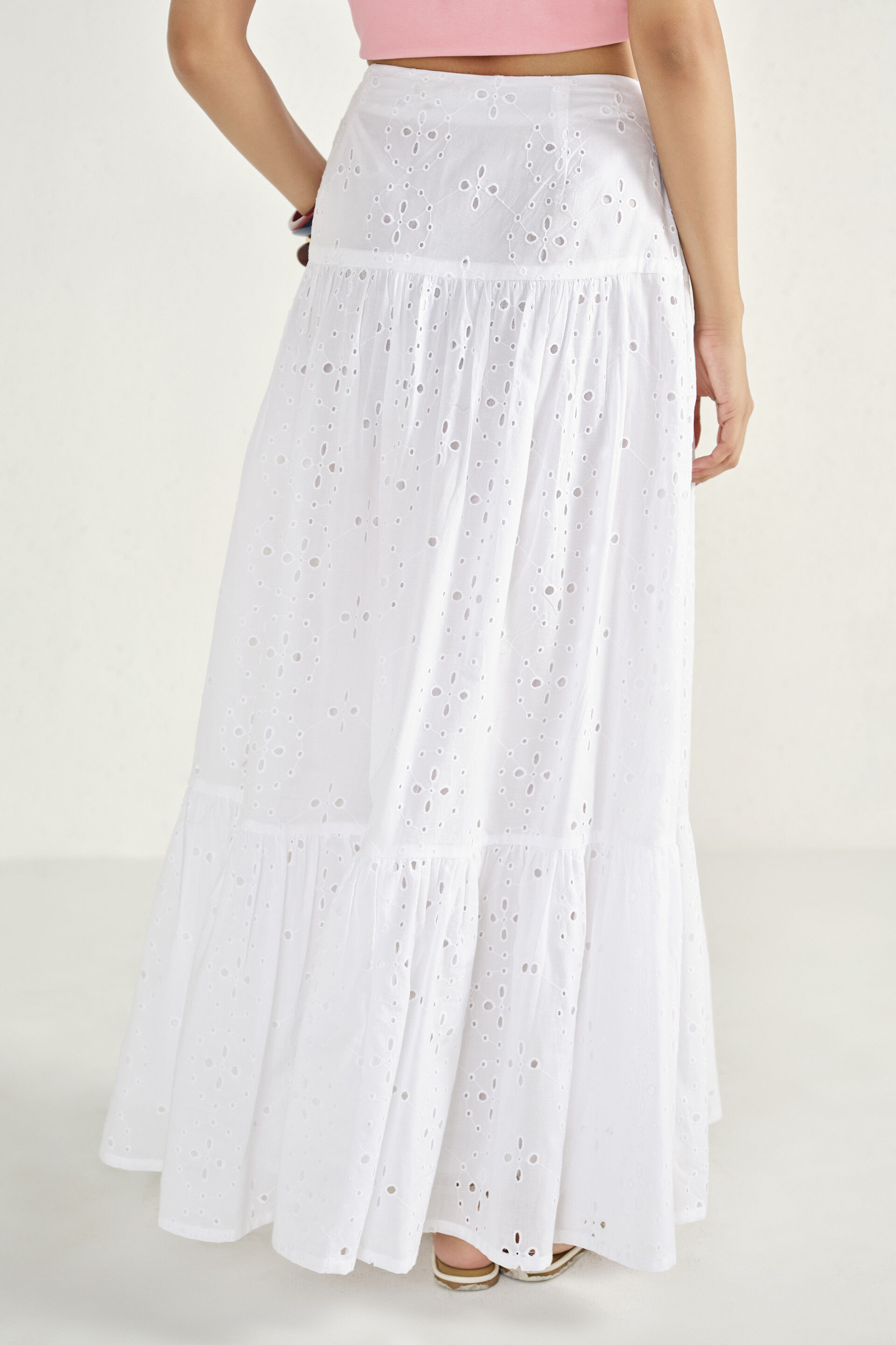 White Petals Schiffli Skirt, White, image 5