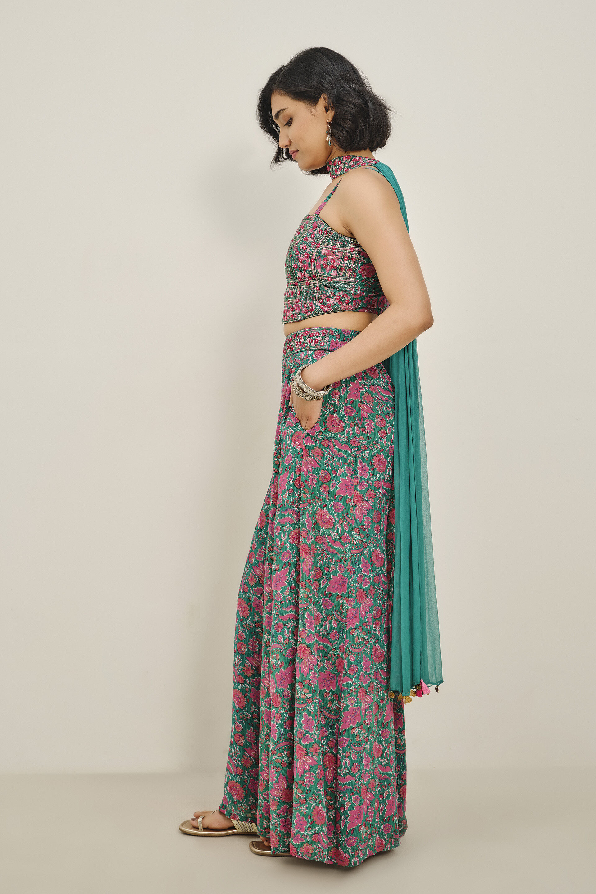 Teal Ishq Palazzo Set, Teal, image 3