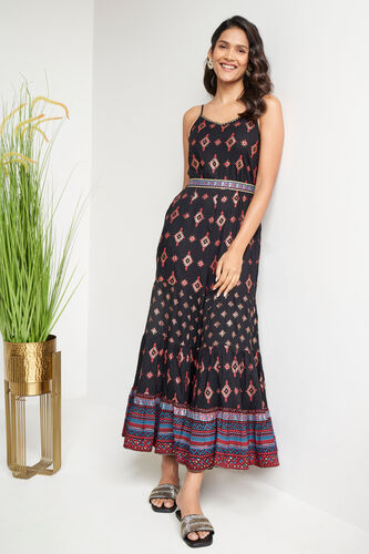Black Foil Print Embellished Jumpsuit, Black, image 3