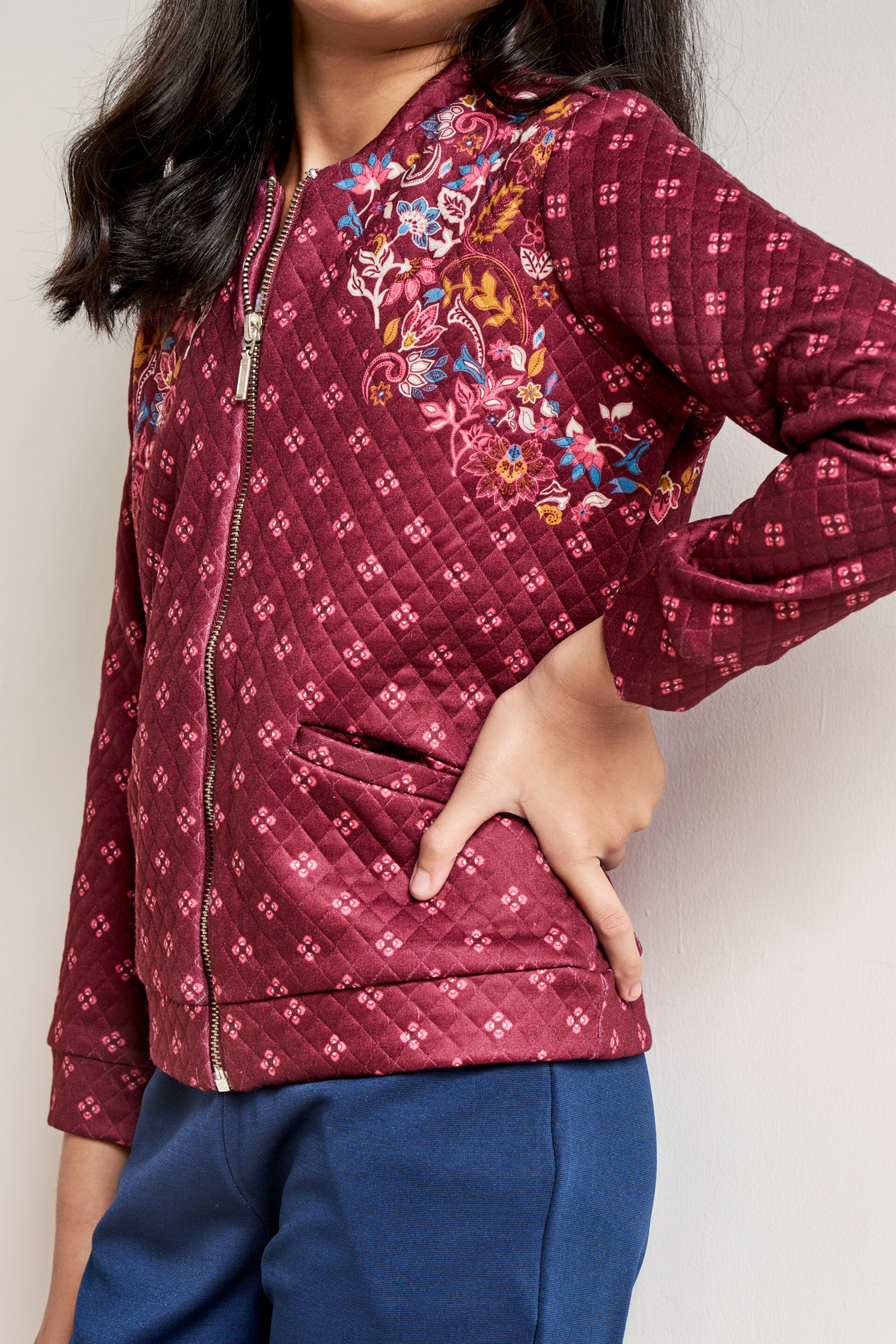 Maroon Geometric Embroidered Jacket, Maroon, image 6