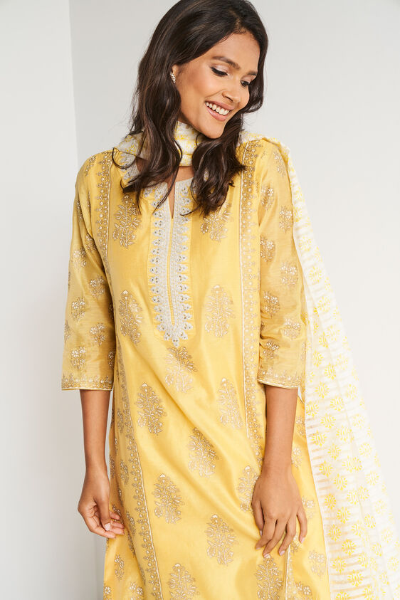 Lime Ethnic Motifs Straight SlipOn Suit Global Desi