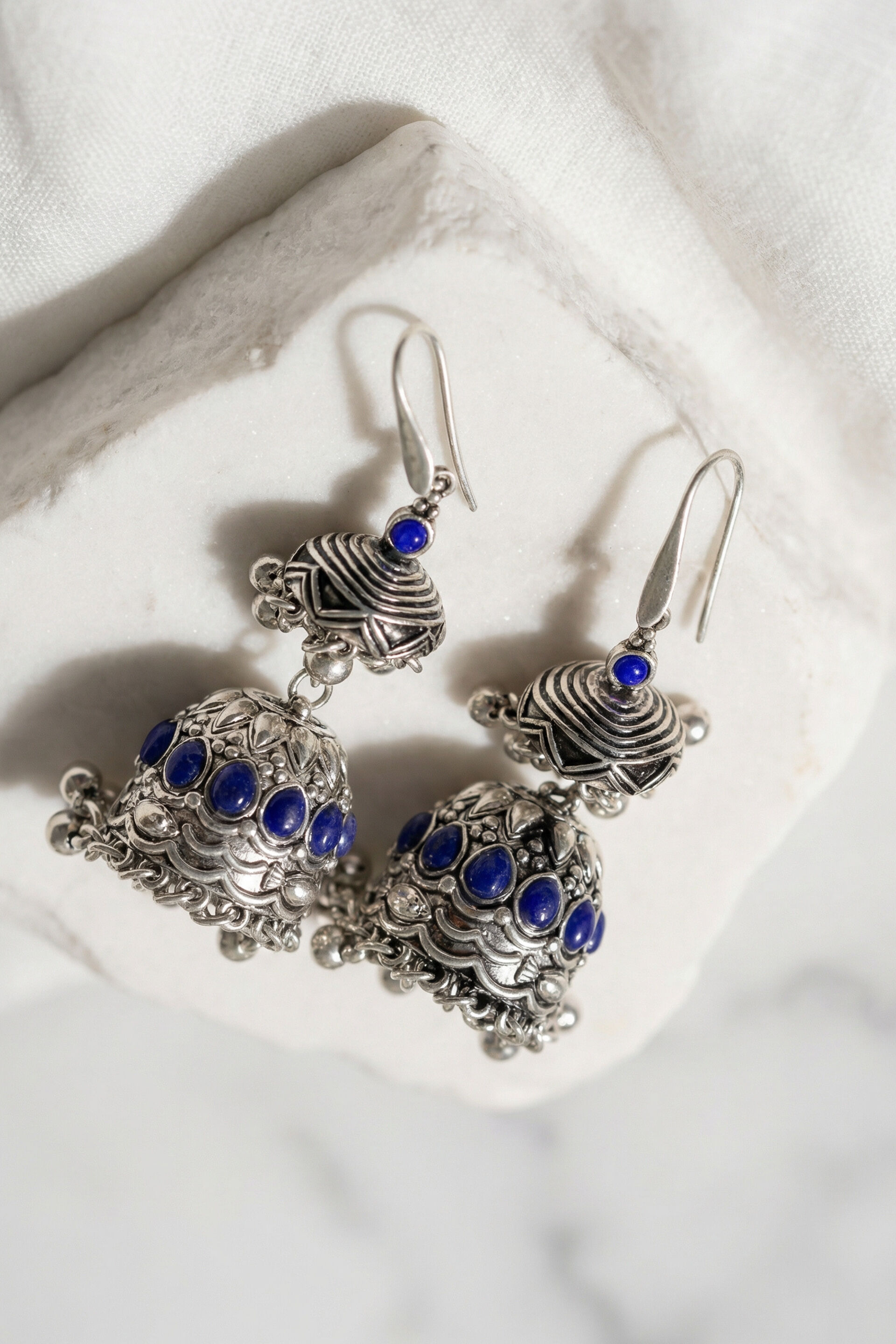 Blue Stone Jhumka Earrings, , image 2