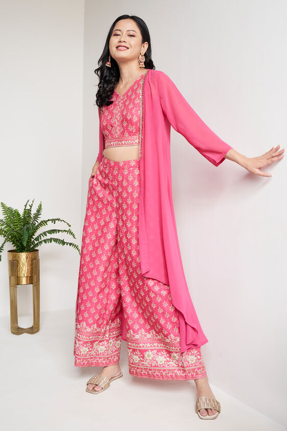Pink Floral Embroidered Cropped Set, Pink, image 2