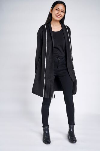 1 - Black Fringed Sheath Longline Shrug, image 1