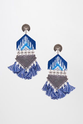 Blue Alloy Fabric and Thread Earring, , image 1