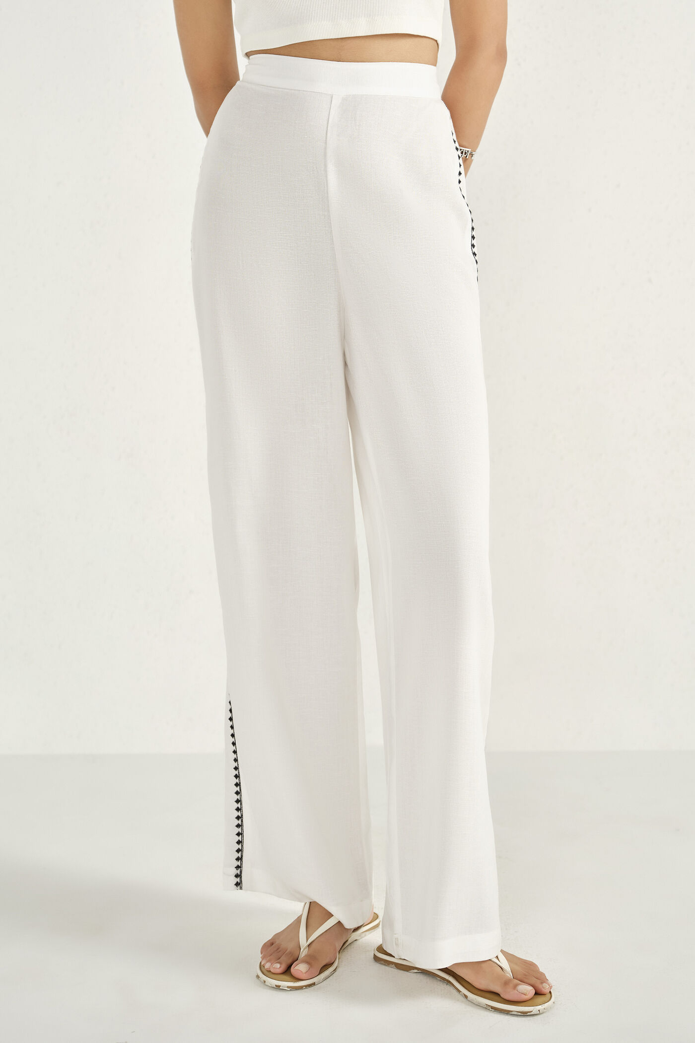 White Embroidered Pants