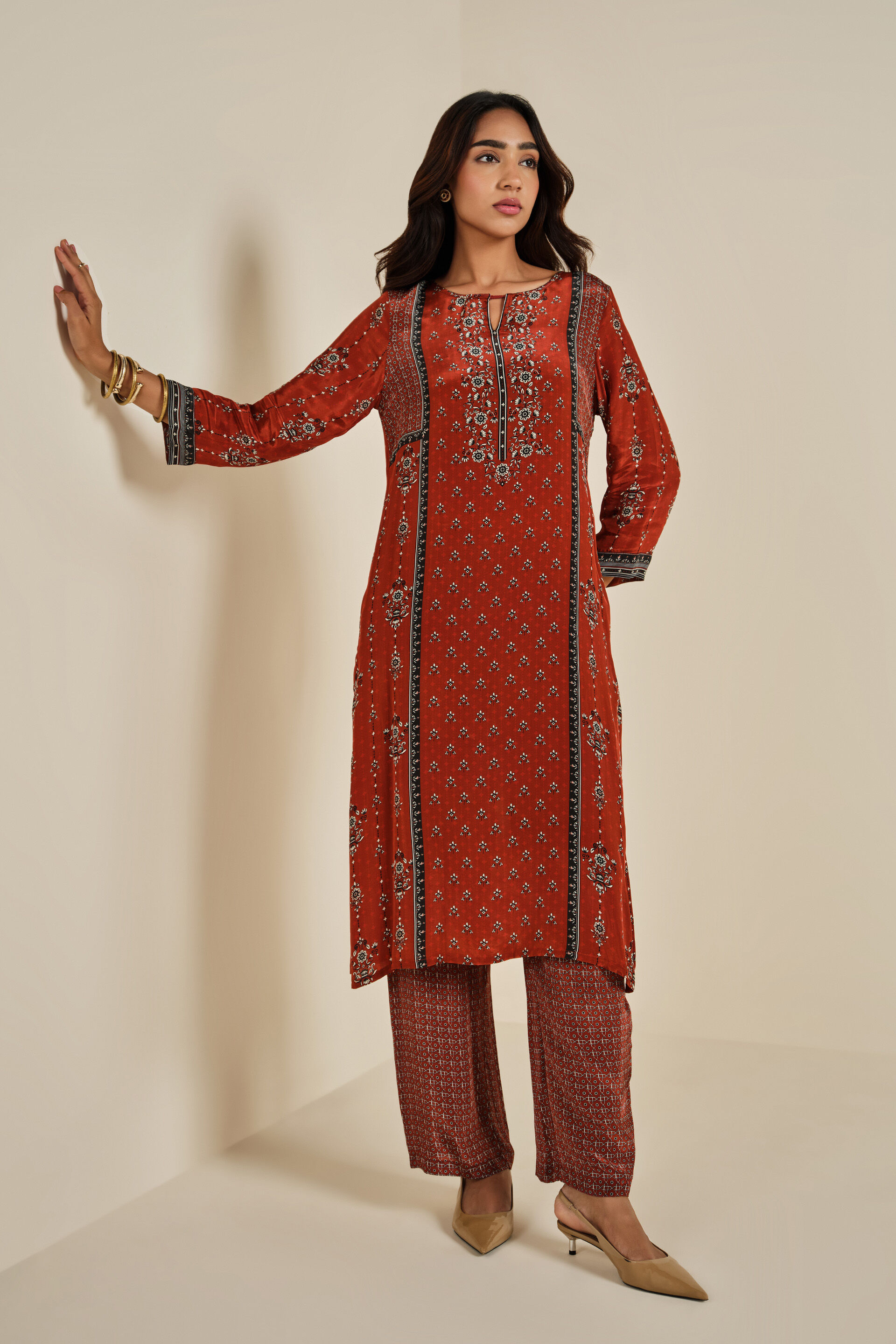 Shaam Sky Rust Kurta Set, Rust, image 2