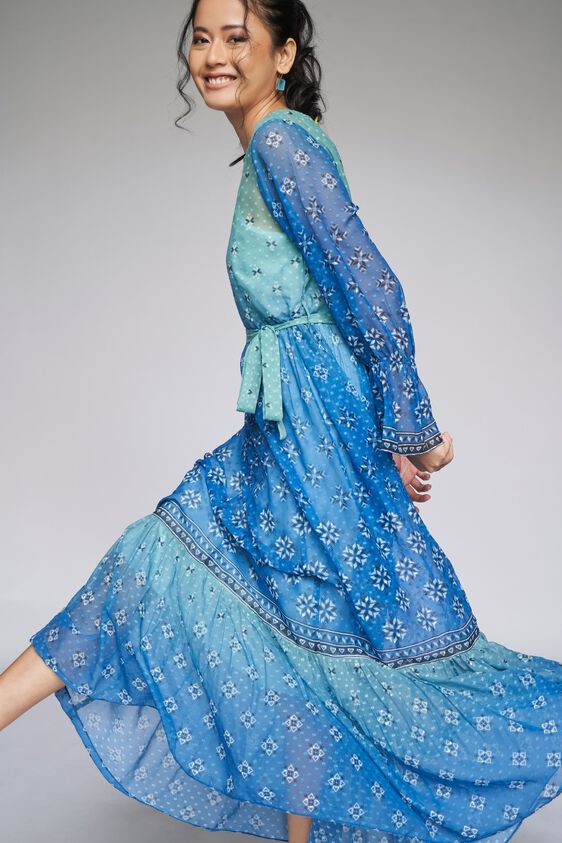 4 - Blue Geometric Fit & Flare Gown, image 4