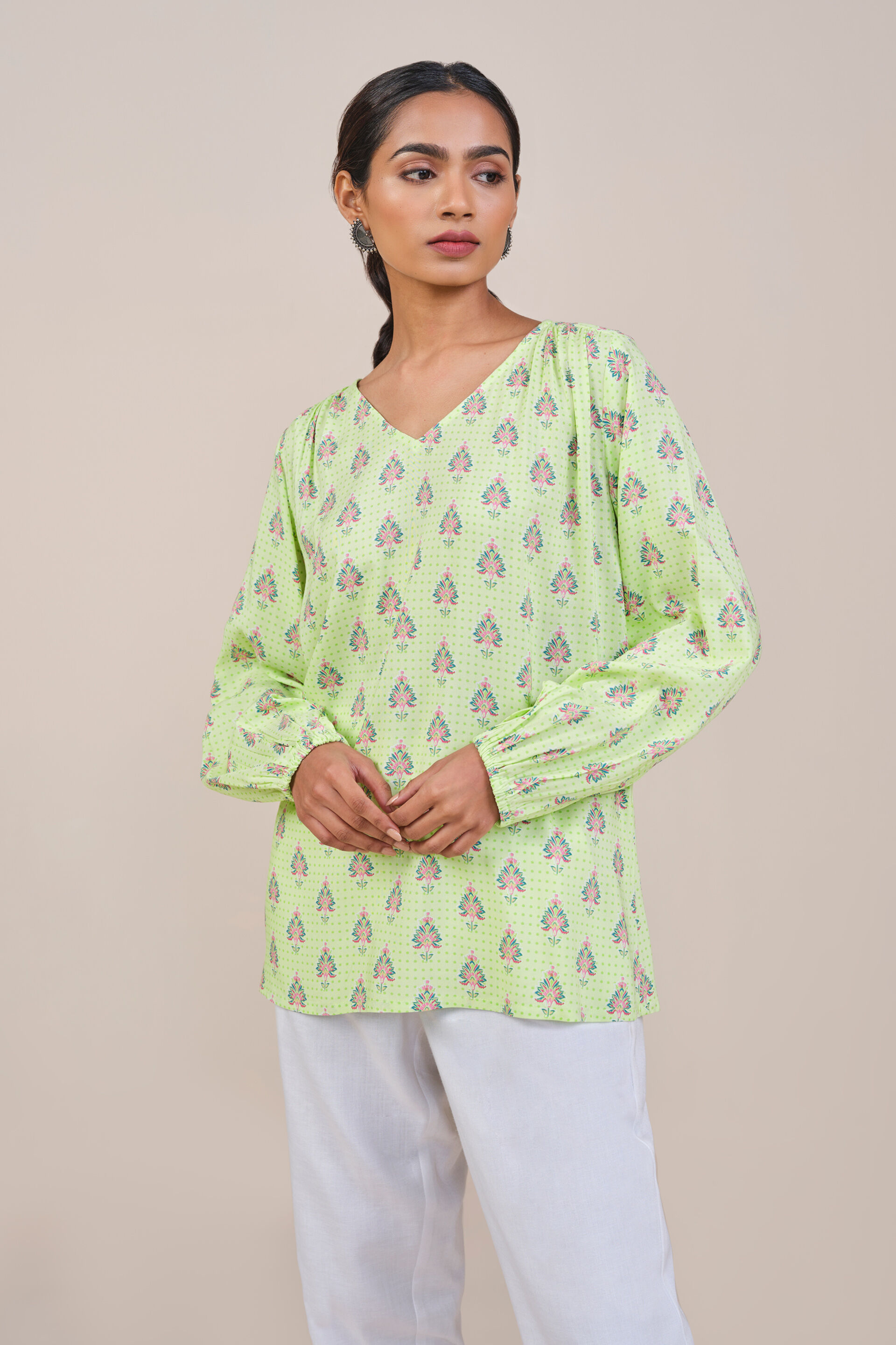 Mint Indian-Inspired Print Top, Mint, image 3