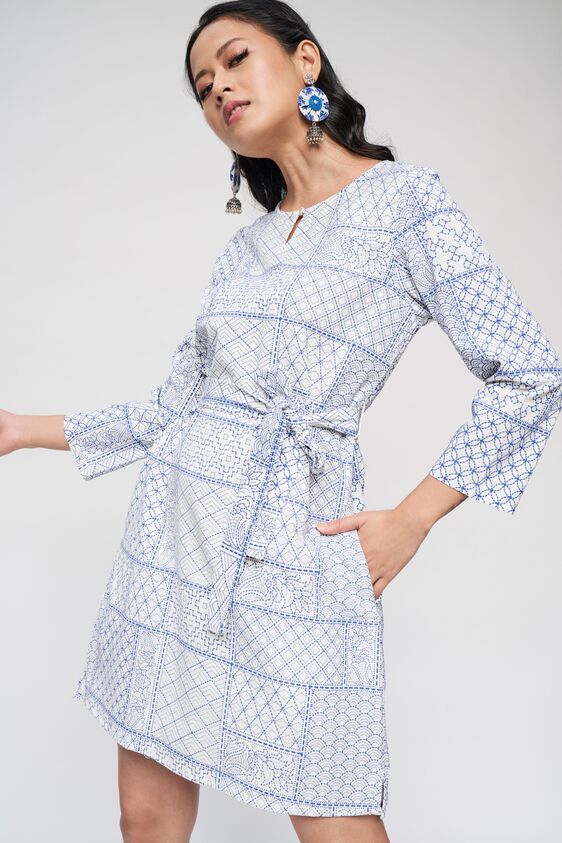 1 - White Graphic Printed A-Line Dress, image 1