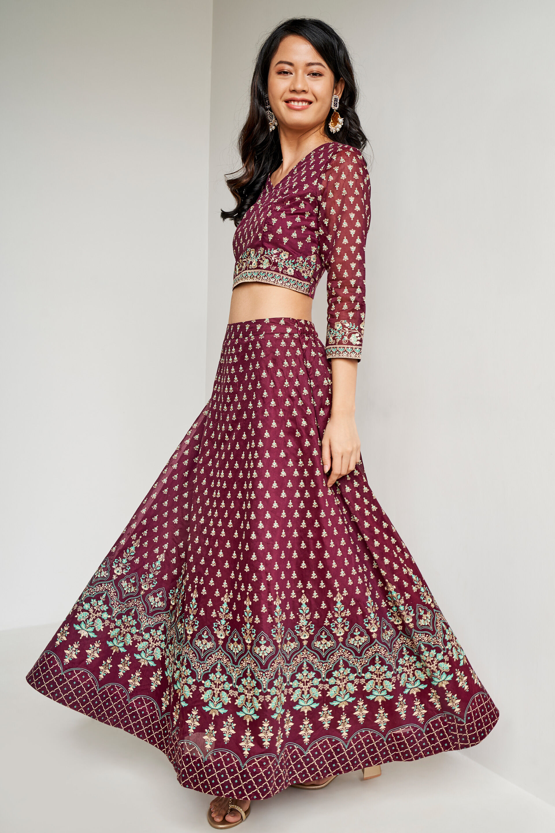 Buy Navy Blue Chinon Rajasthani Lehenga With Long Top From Ethnic Plus.