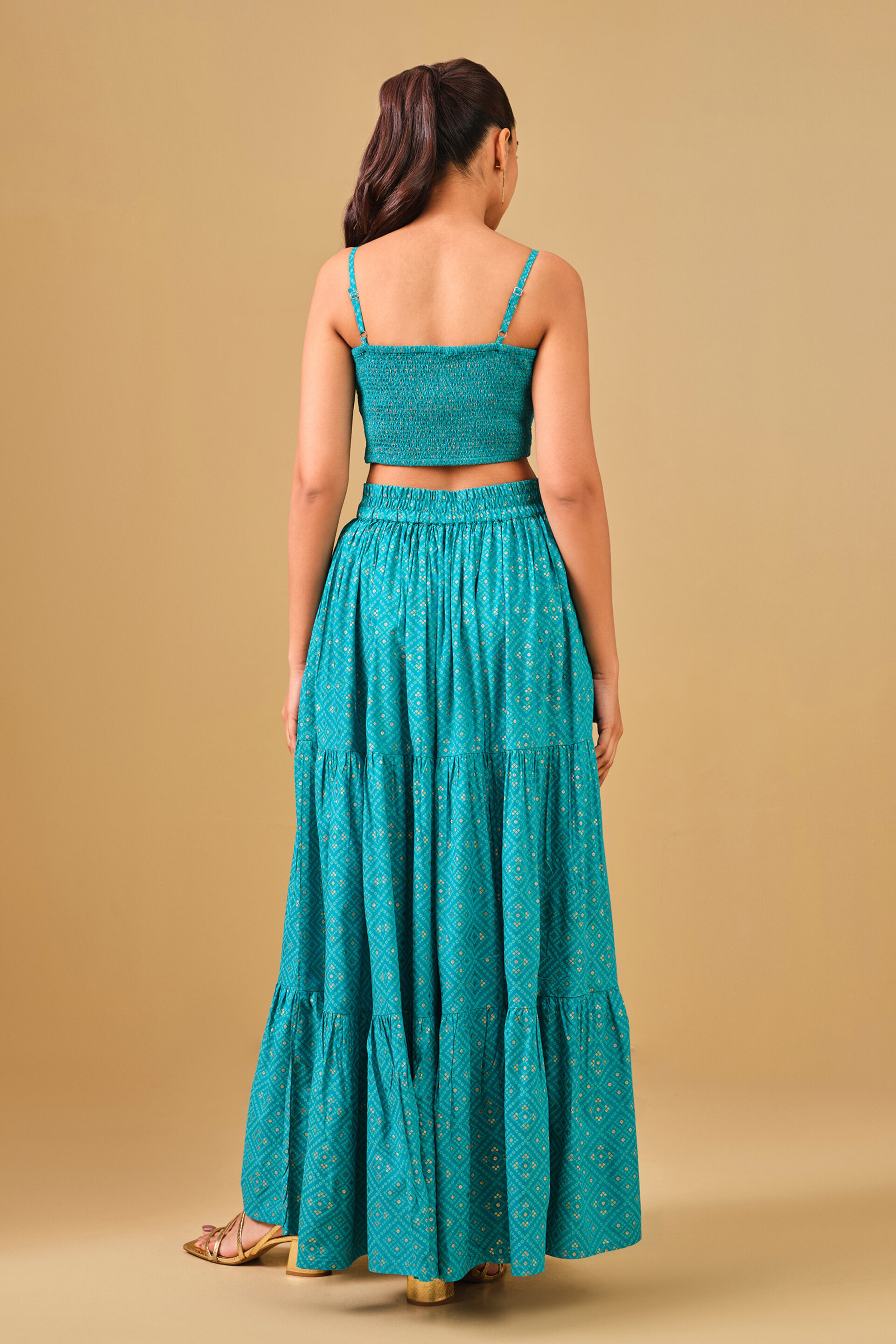 Bandhani Inspired Blue Viscose Skirt Set, Aqua, image 5