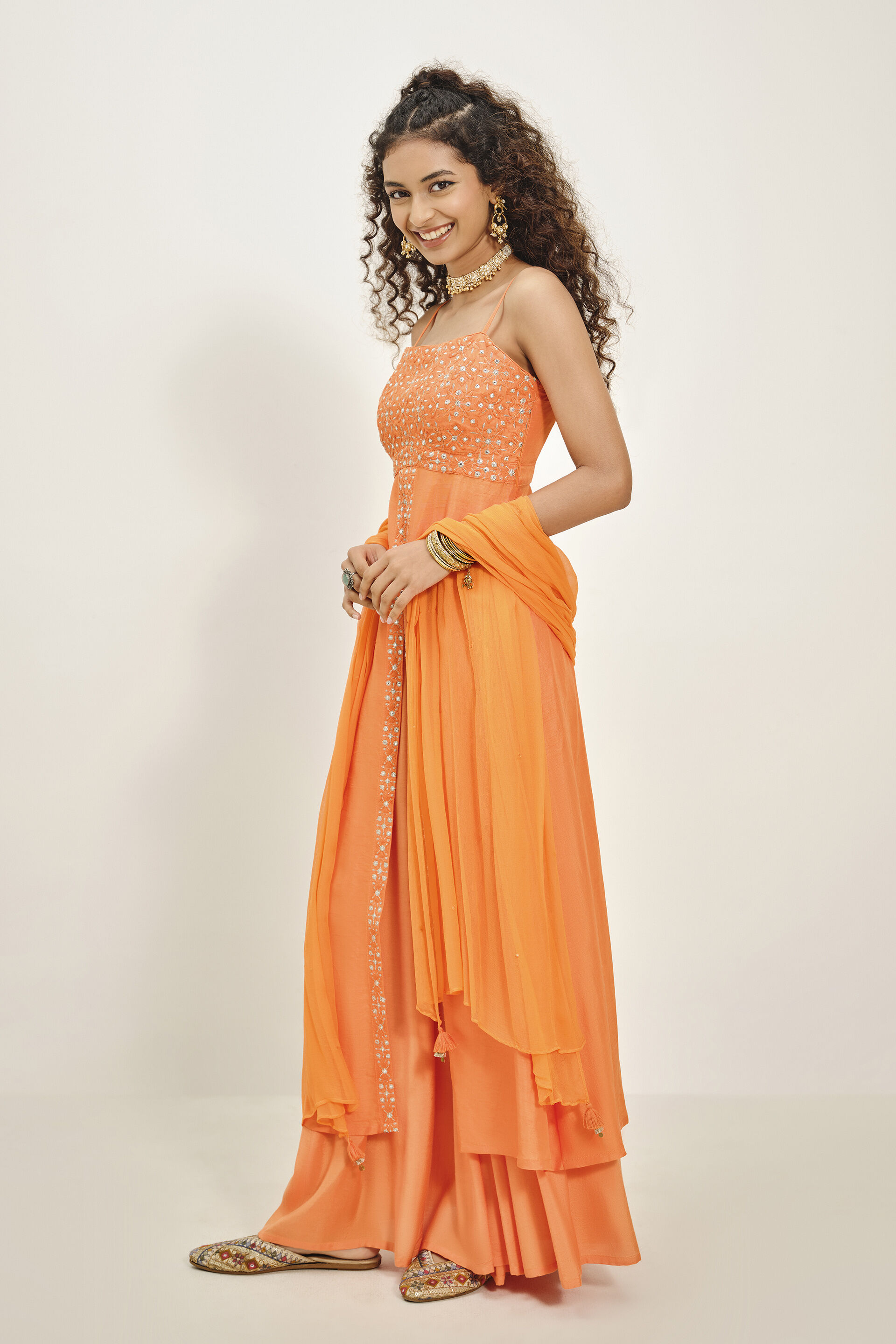 Roohi Orange Kurta Set, Orange, image 2
