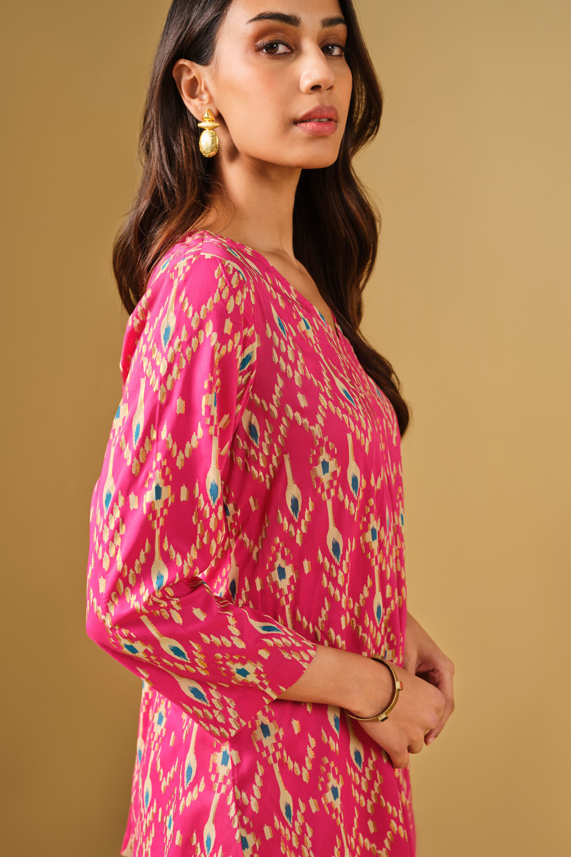 Ikat Inspired Pink Viscose Top, Pink, image 6