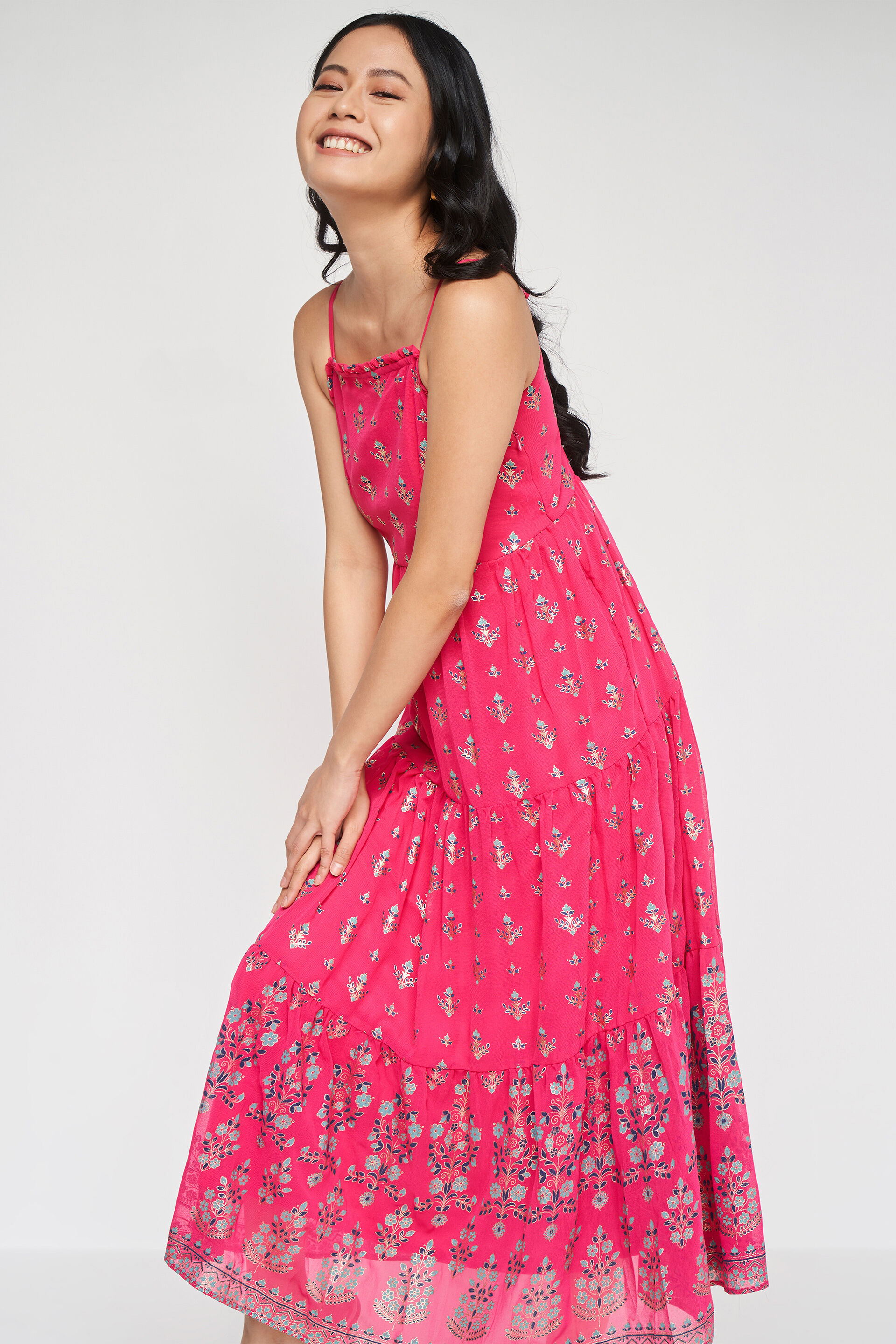 Buy Ahalyaa Pink Digital Printed Layered Maxi Dress - Ethnic Dresses for  Women 8919475 | Myntra