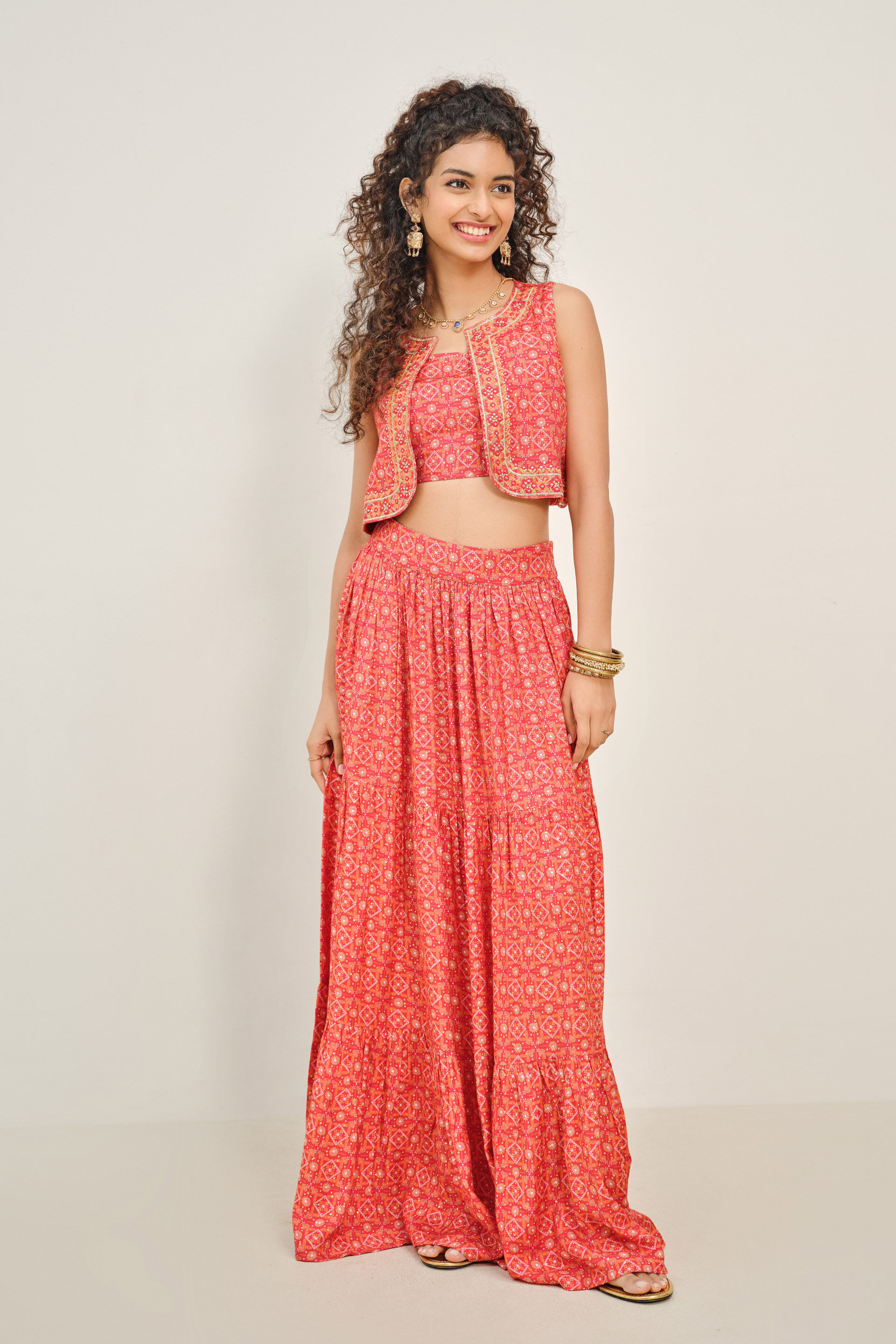 Pariha Coral Orange Skirt Set