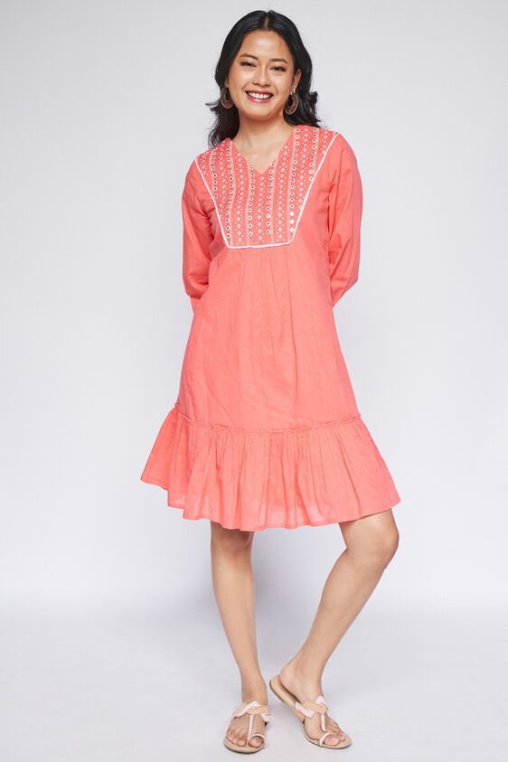 3 - Coral Solid Trapese Dress, image 3