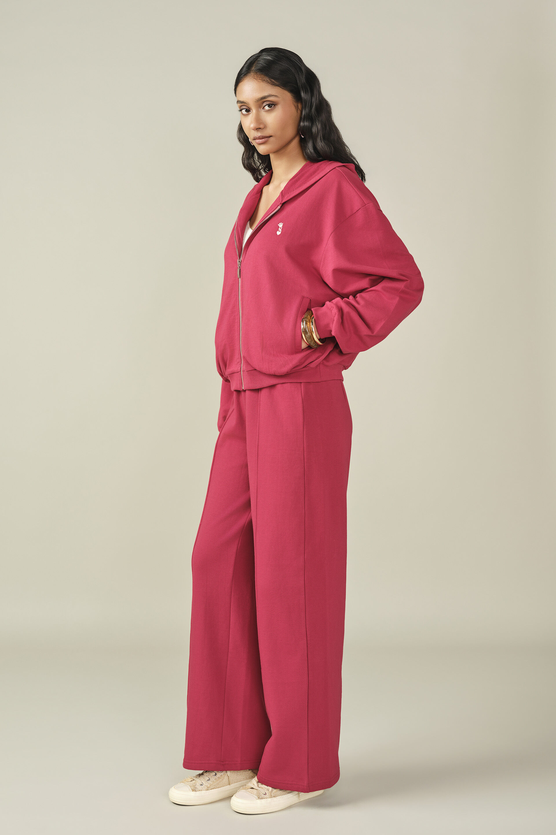 Embroidered Hoodie in Red, Red, image 4