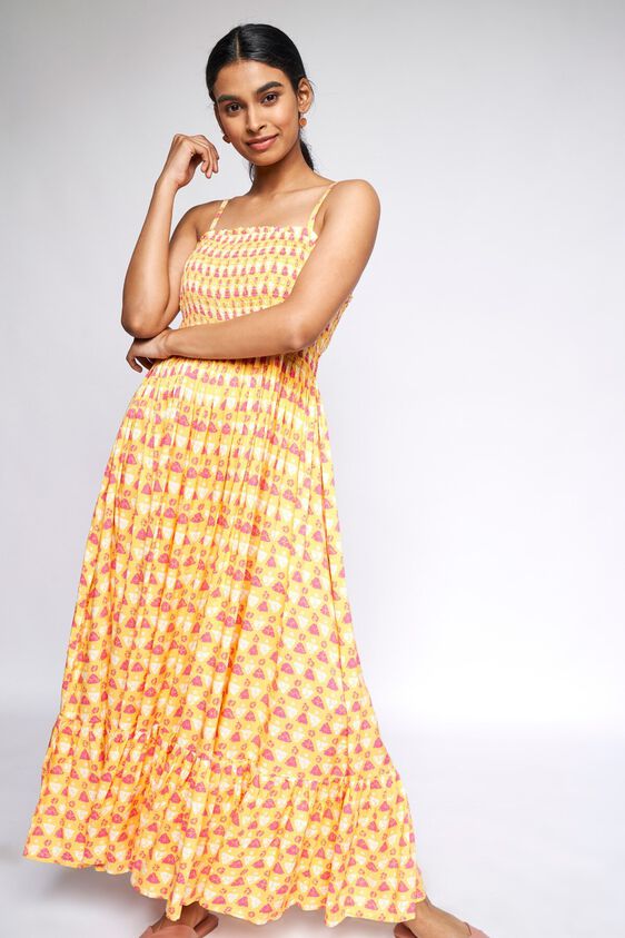 2 - Mustard Geometric Fit & Flare Gown, image 2