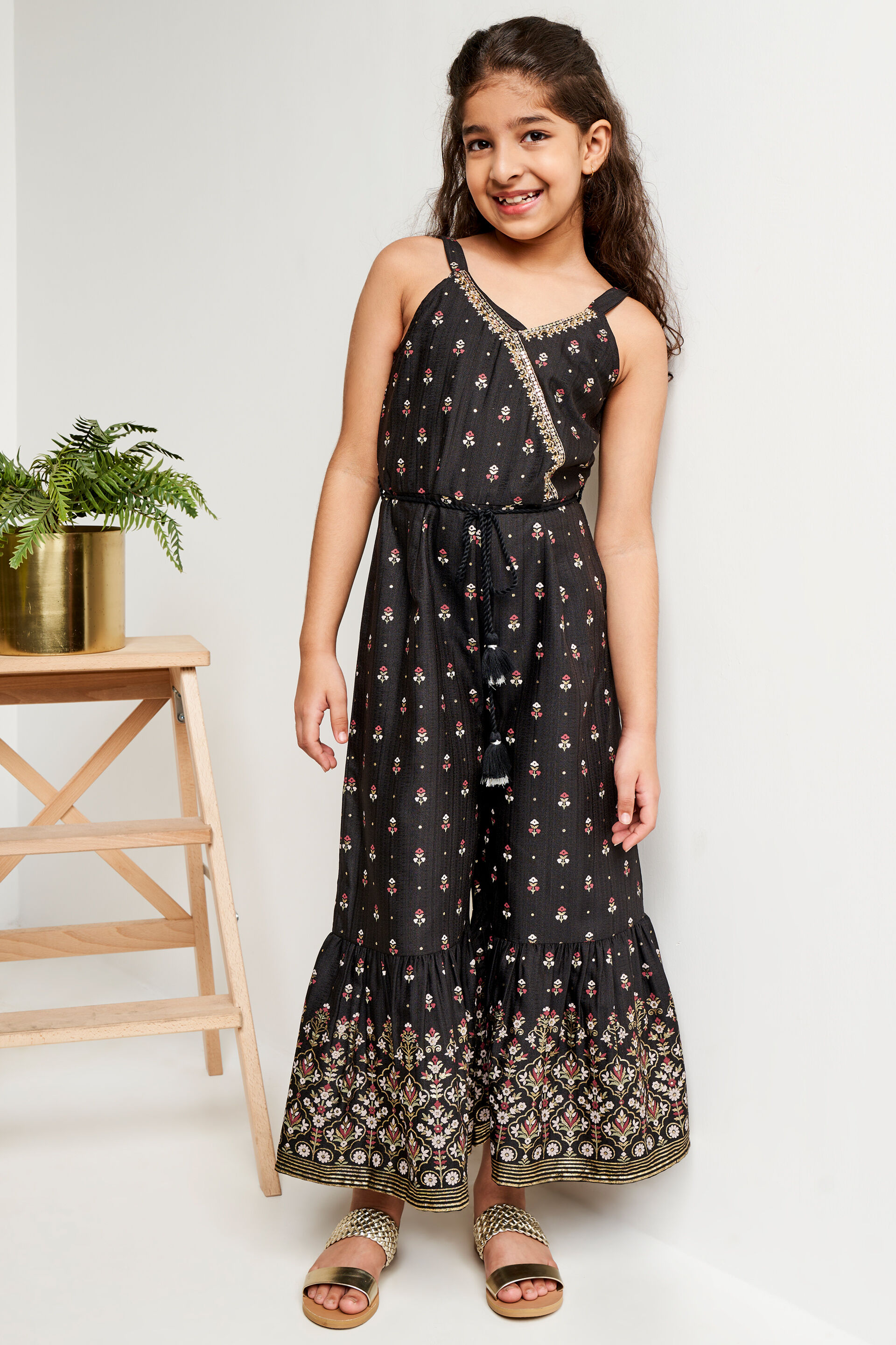 Black Khari Flounce Jump Suit, Black, image 5