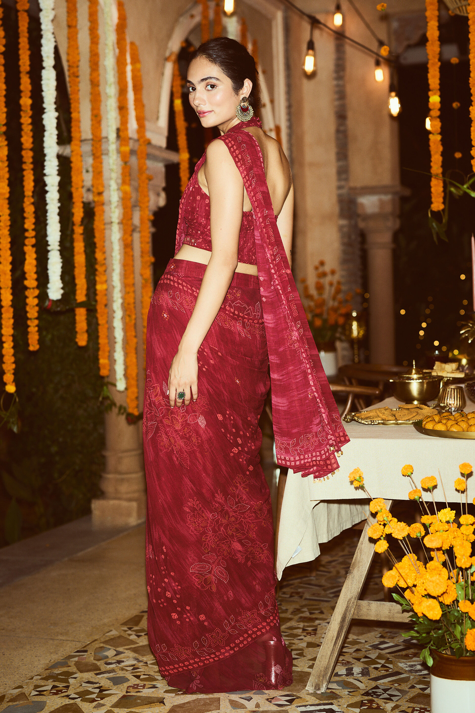 Aarohi Stitched Saree, Red, image 3