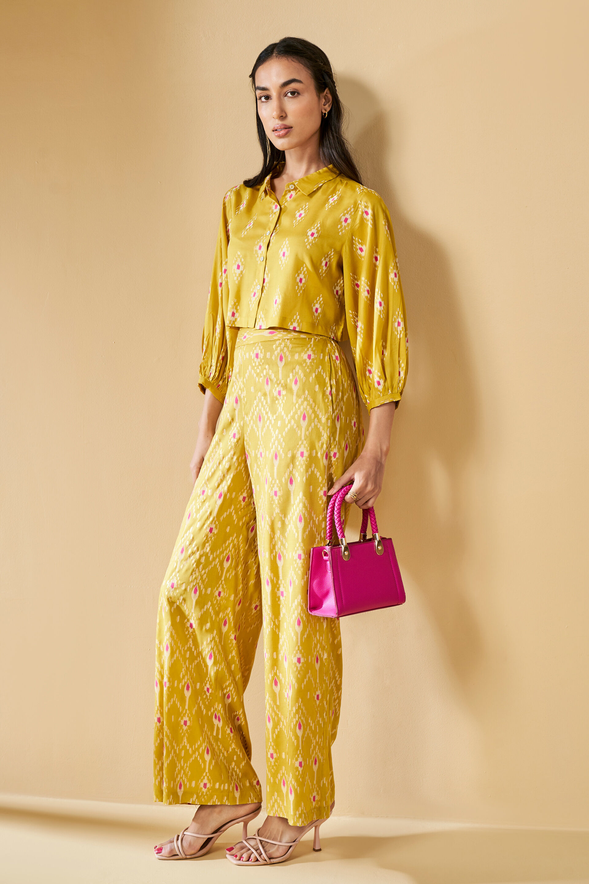 Crop top Ikat inspired co-ord set, Mustard, image 2