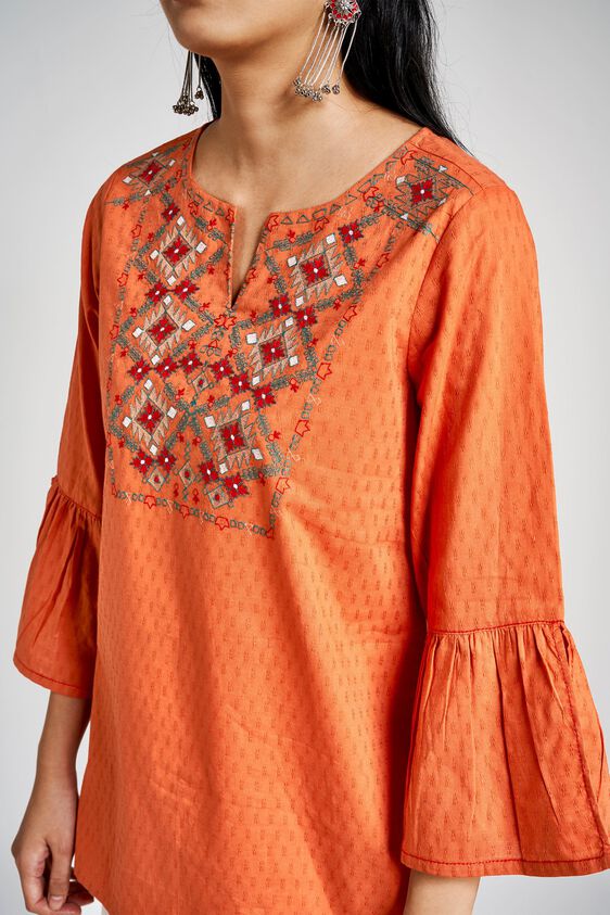 5 - Rust Embroidered Tie-Up Neck A-Line Top, image 5