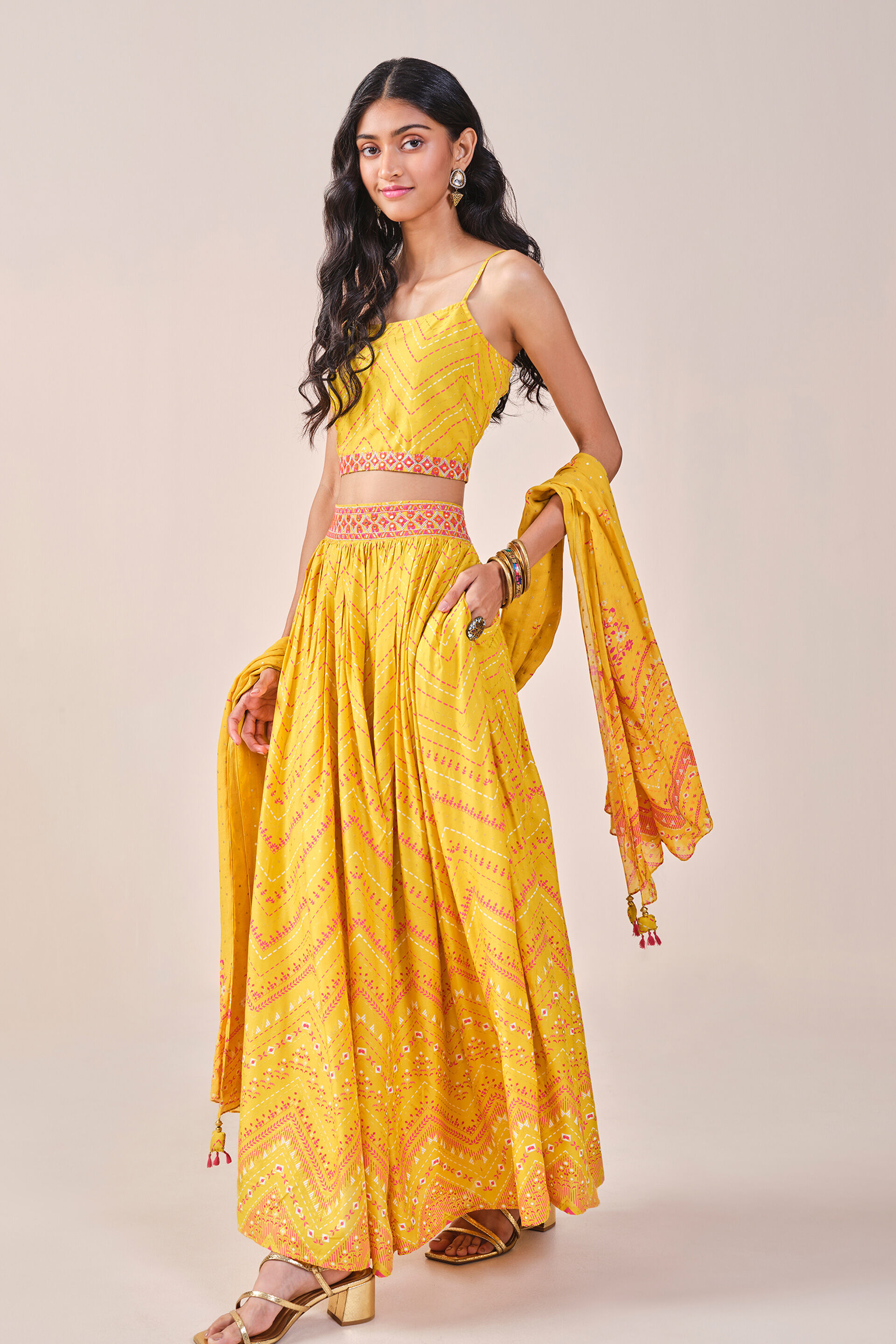 Festive Mustard Chevron Skirt Set, Mustard, image 2