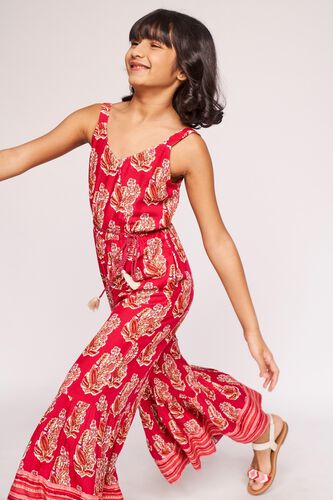 1 - Red Embroidered Floral Jump Suit, image 1