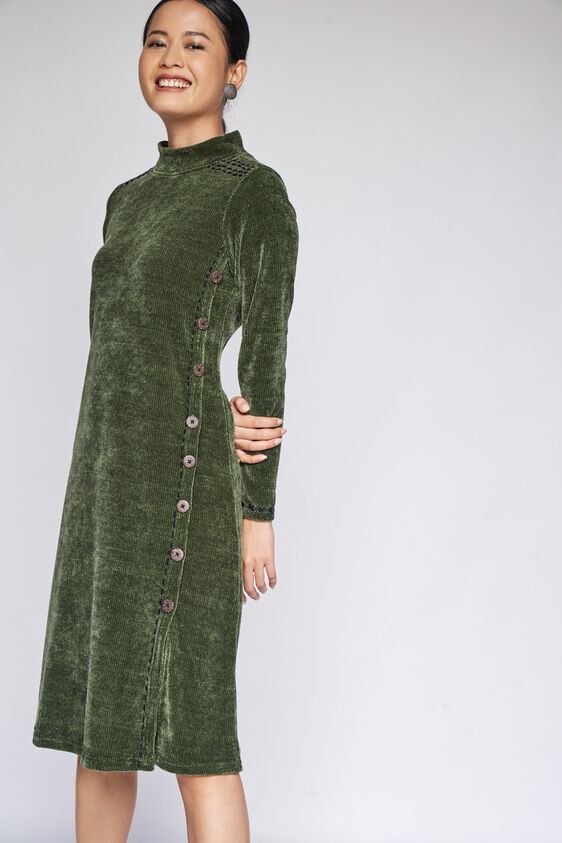 5 - Olive Solid Straight Dress, image 5