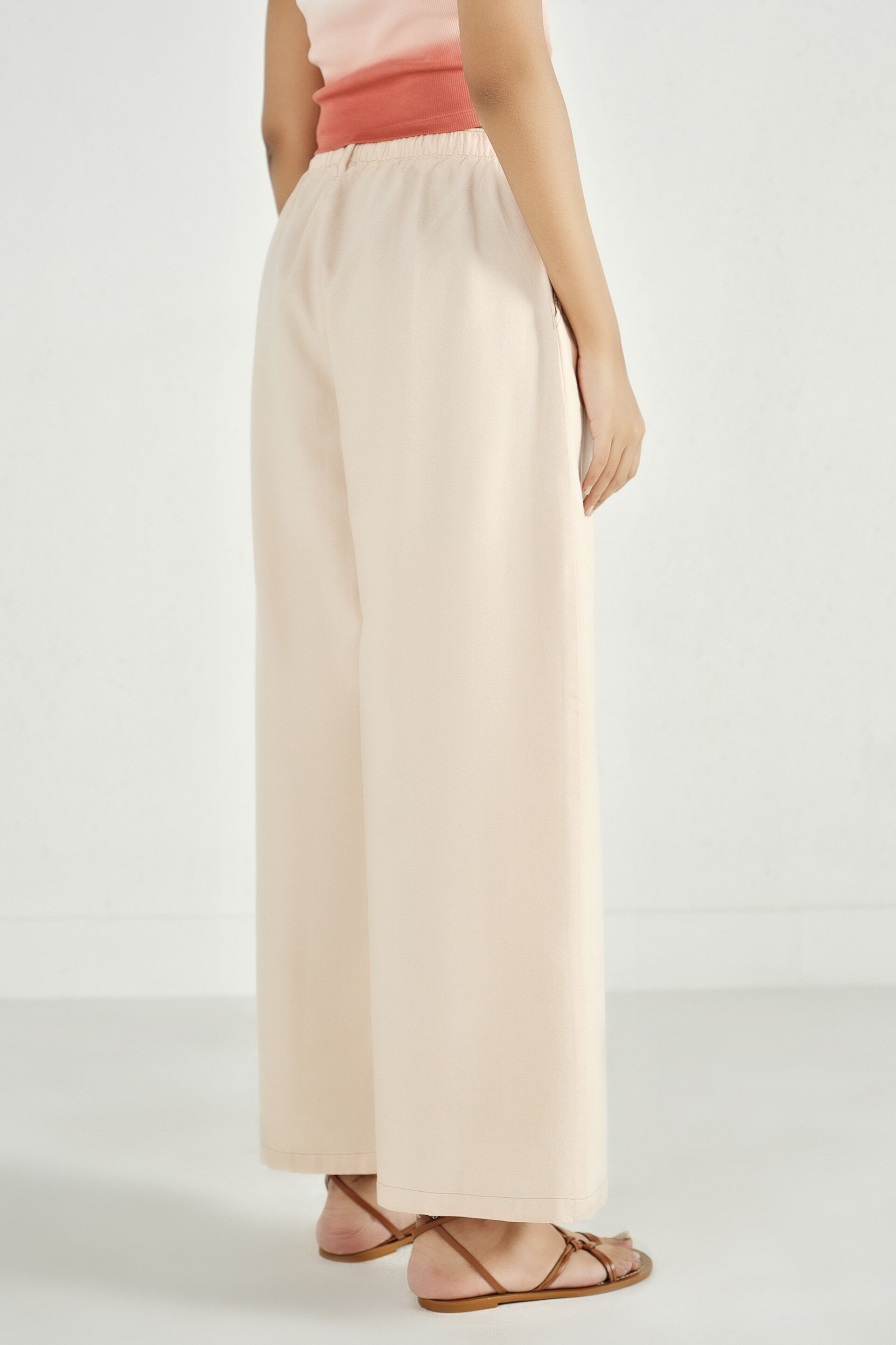 Beige Cotton Straight Pants, Beige, image 3