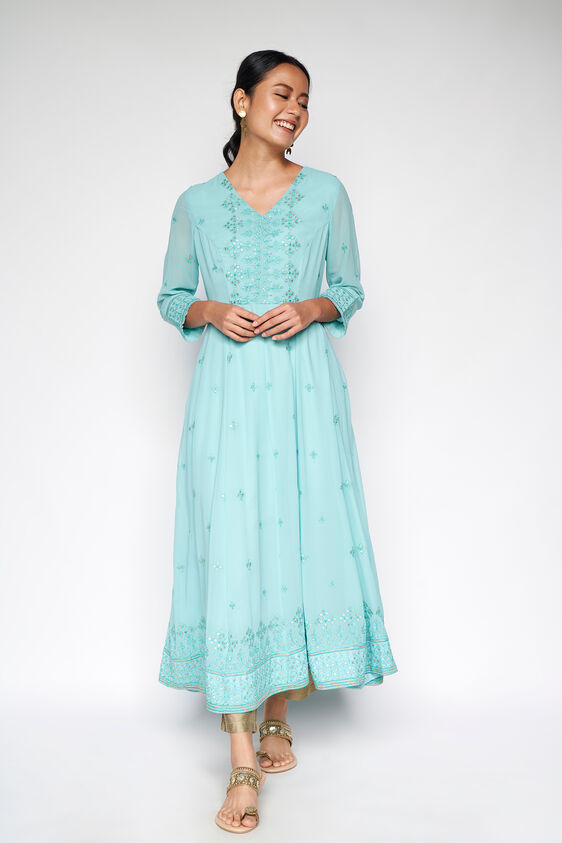 2 - Powder Blue Embroidered Fit and Flare Gown, image 2
