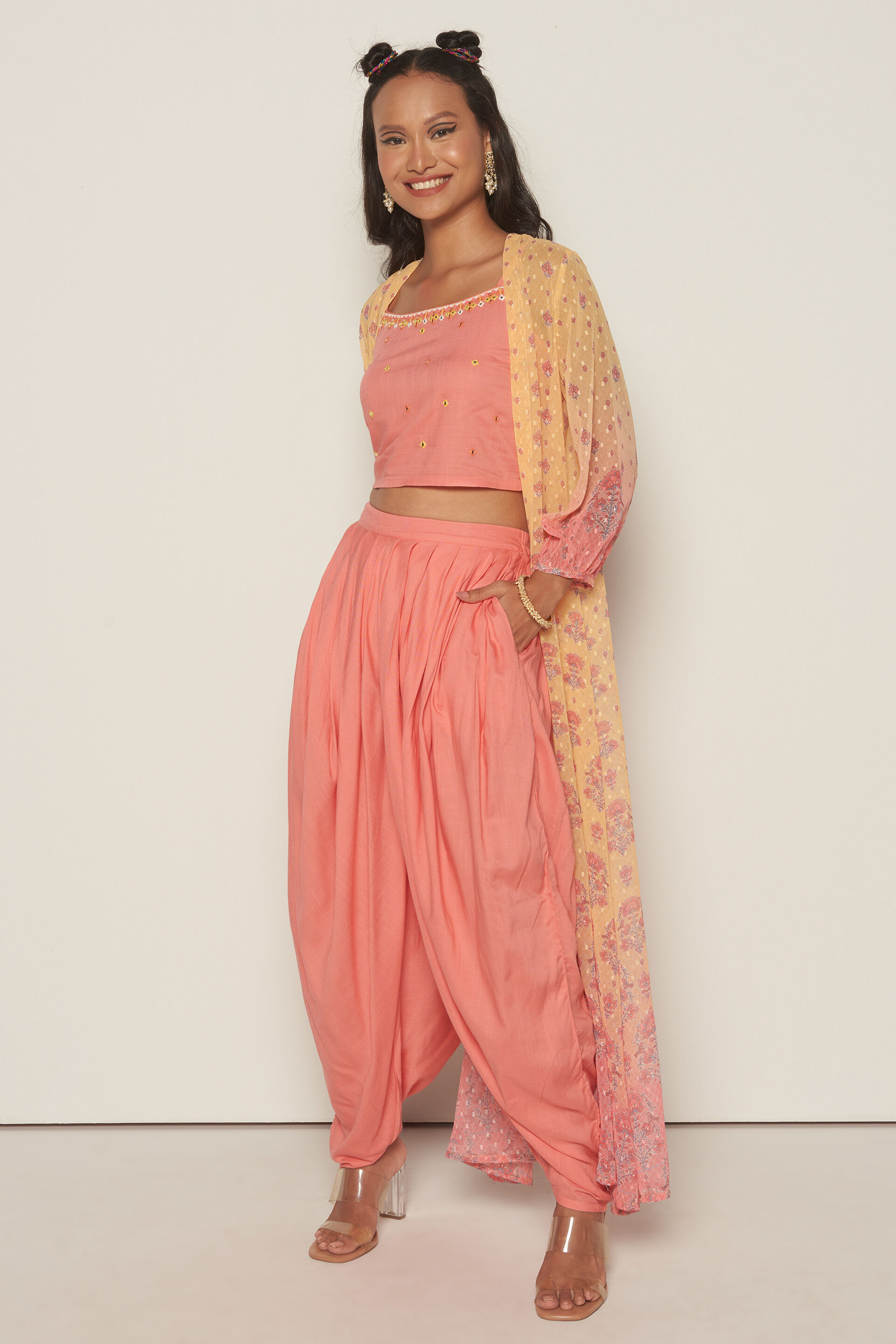 Cassata Dhoti Pant Set, Coral, image 3