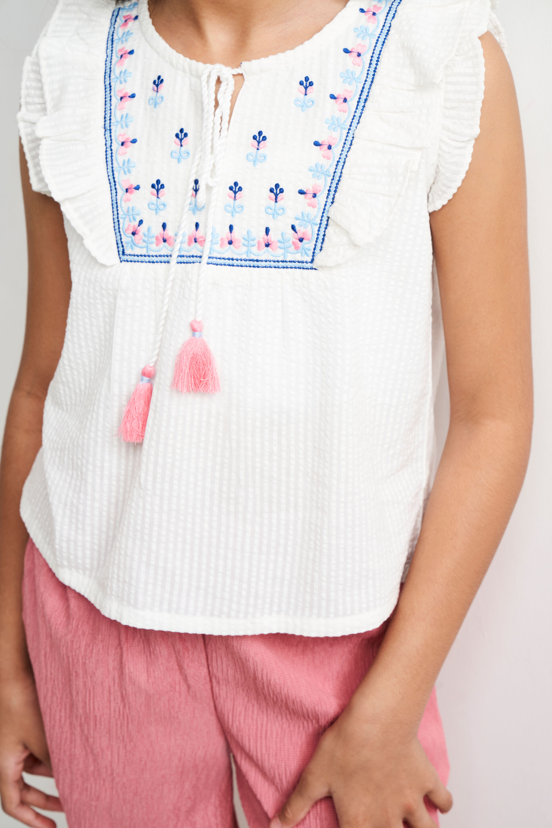 White Embroidered Solid Top, White, image 5