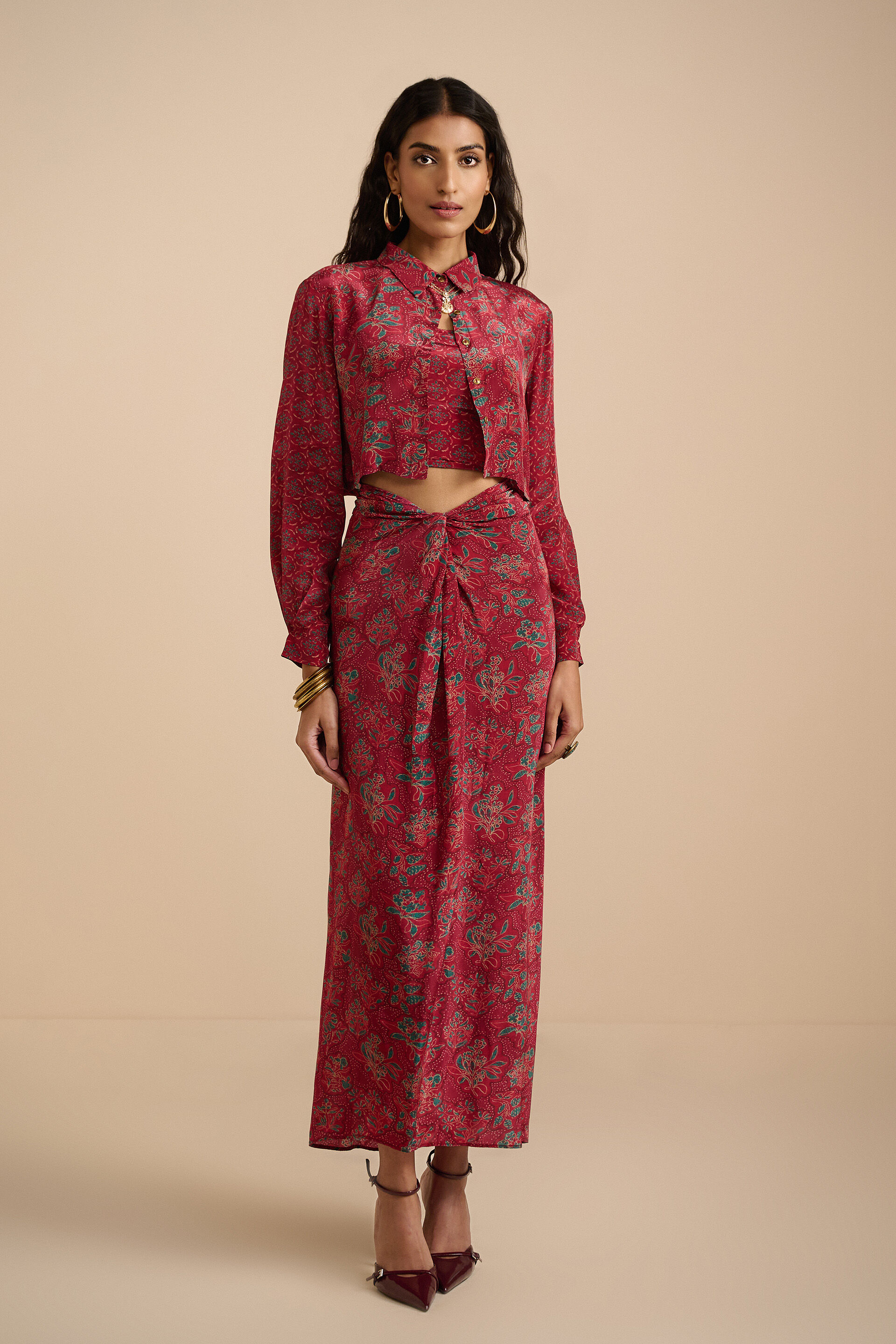 Meetha Ber Wine Skirt Set, Wine, image 5