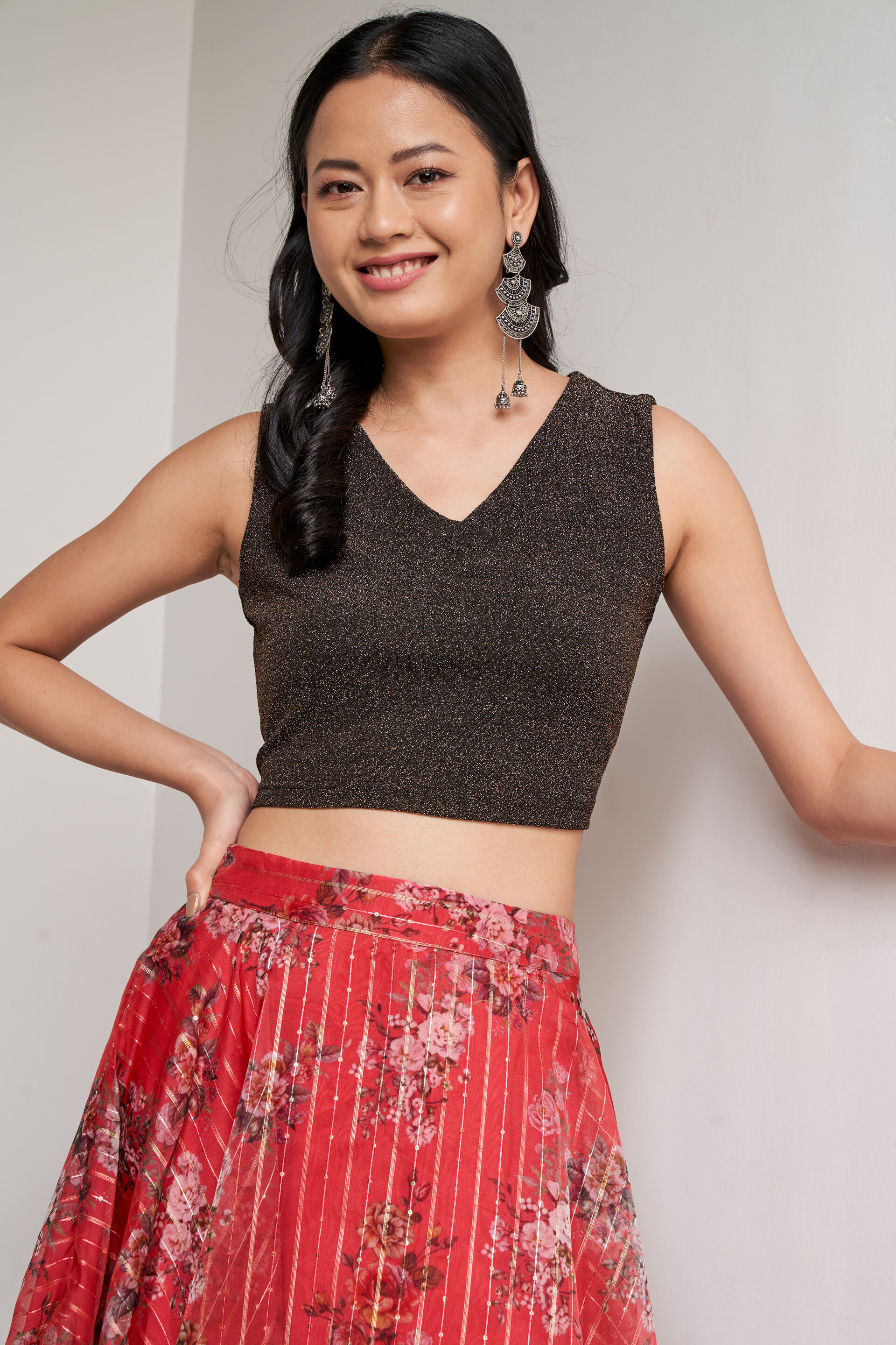 Black Jacquard Straight Top, Black, image 5