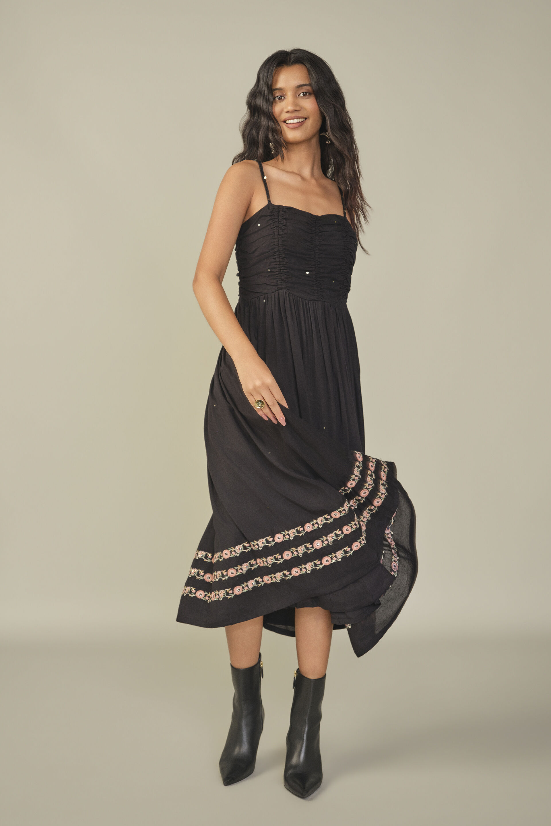 Strappy Midi Dress in Black, Black, image 3