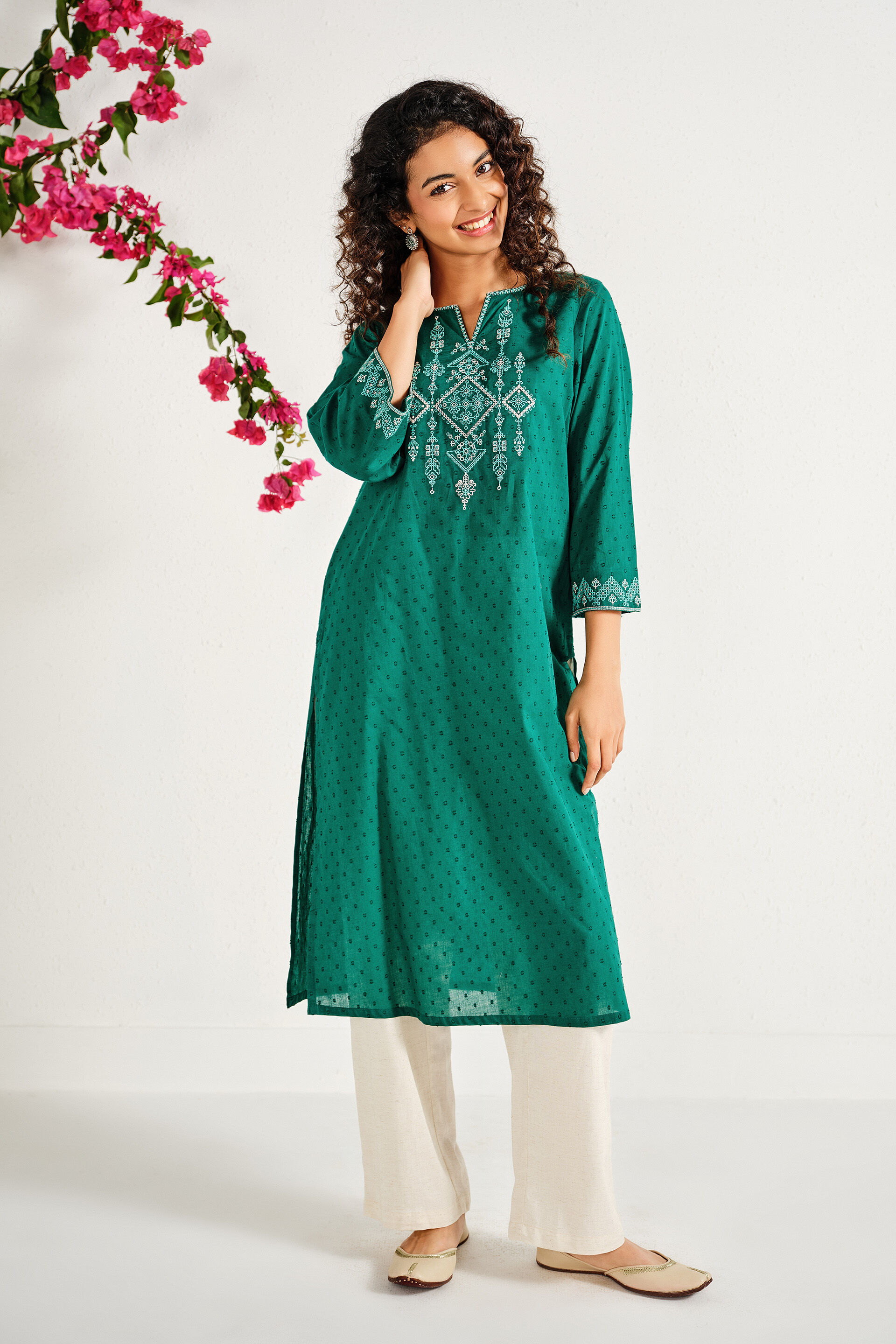 Moksh Teal Cotton Kurta, Teal, image 2