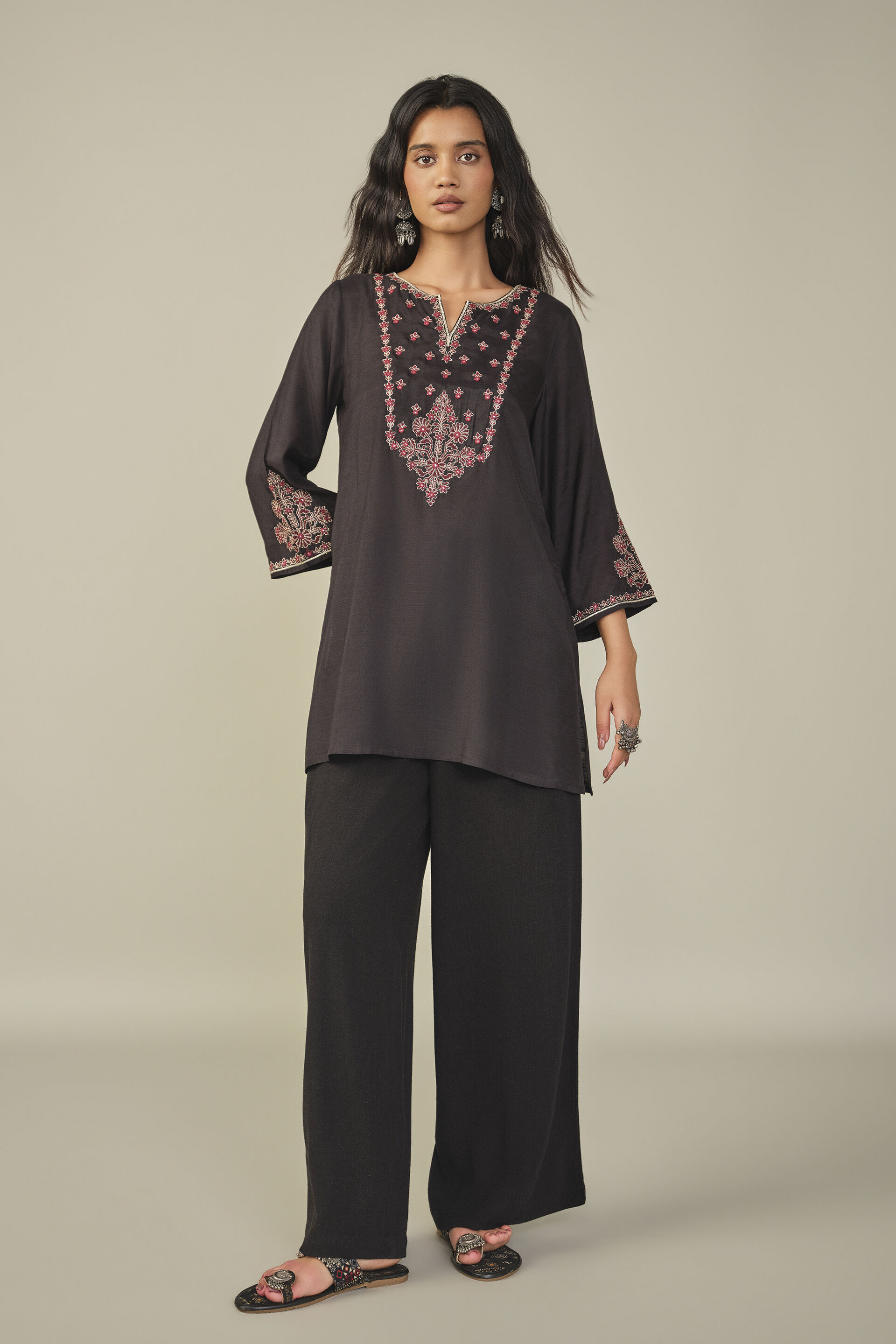 Embroidered Tunic in Black, Black, image 4