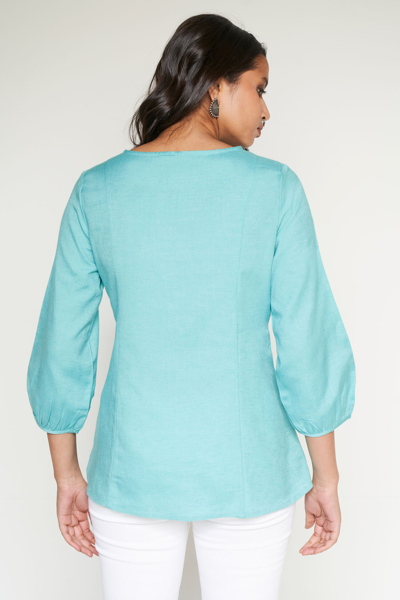 Buy our Aqua Solid Straight Top online from globaldesi.in SC- SS23GM063TPRL