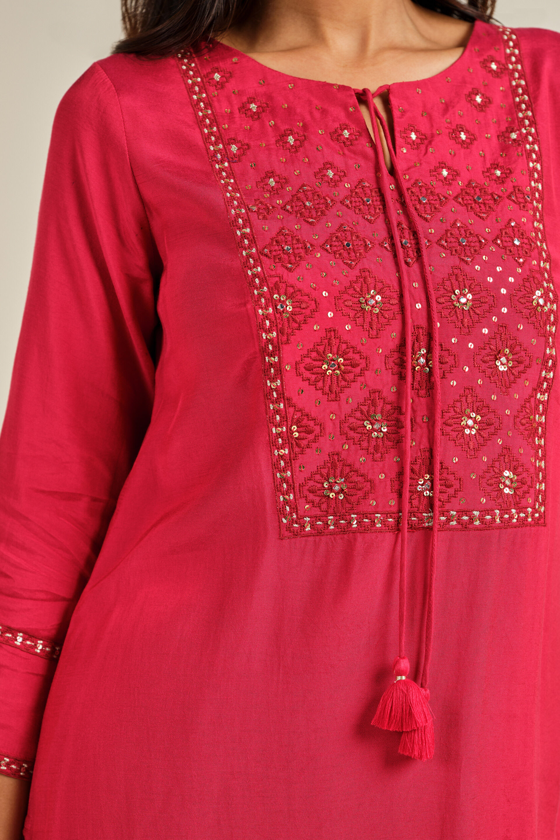 Pyaari Red Kurta Set, Red, image 3