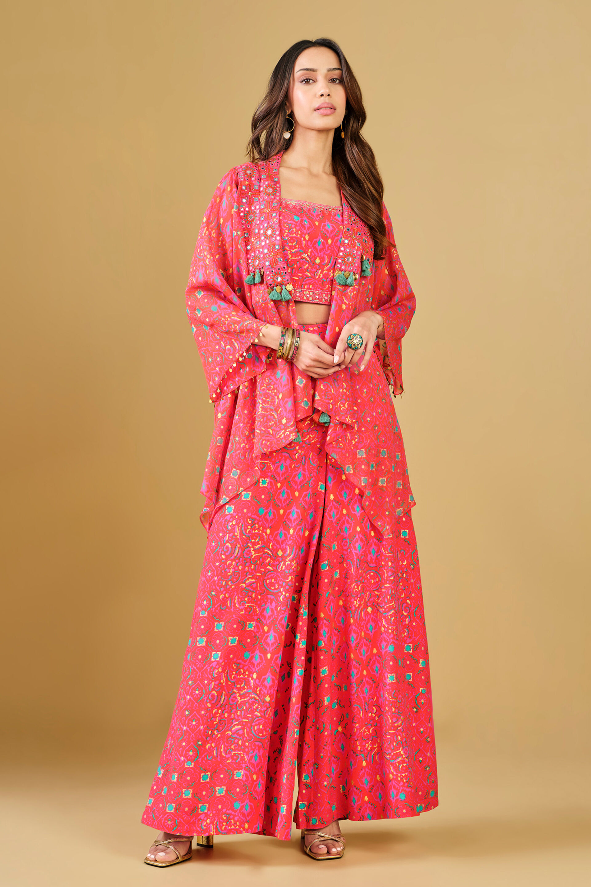 Orange Festive Crop Top Co-ord, Orange, image 3