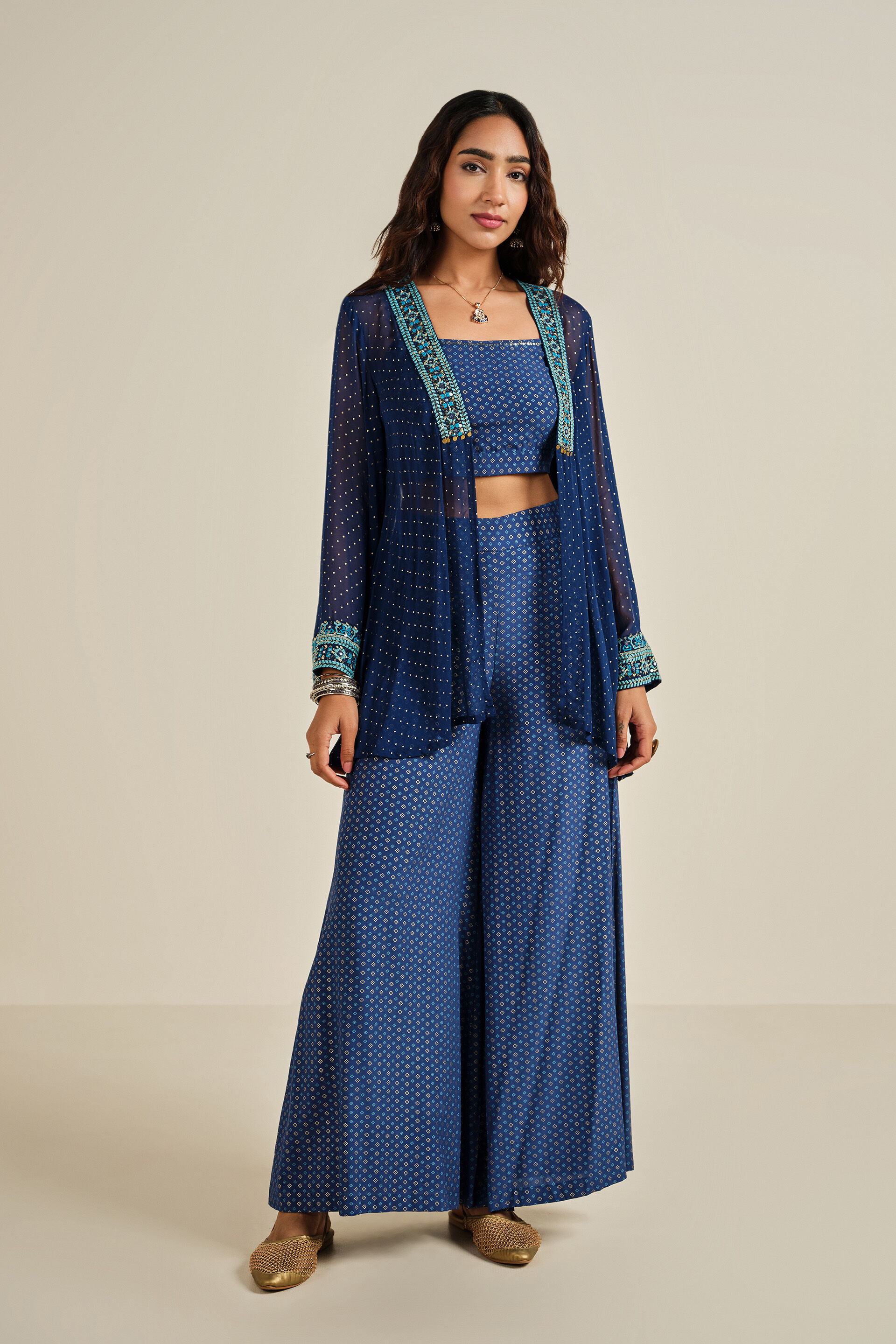 Aasmaani Ada Jacket Set, Blue, image 2