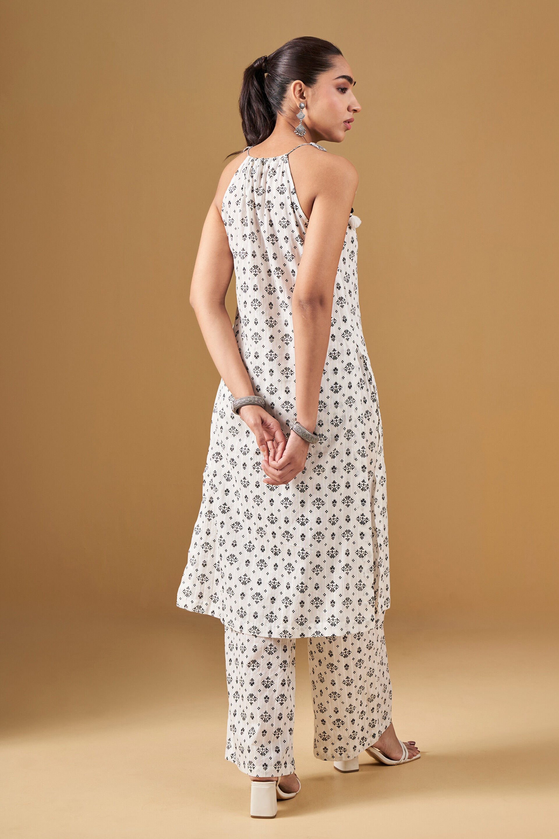 Ethnic Motif Printed Cotton Kurta Set, White, image 4